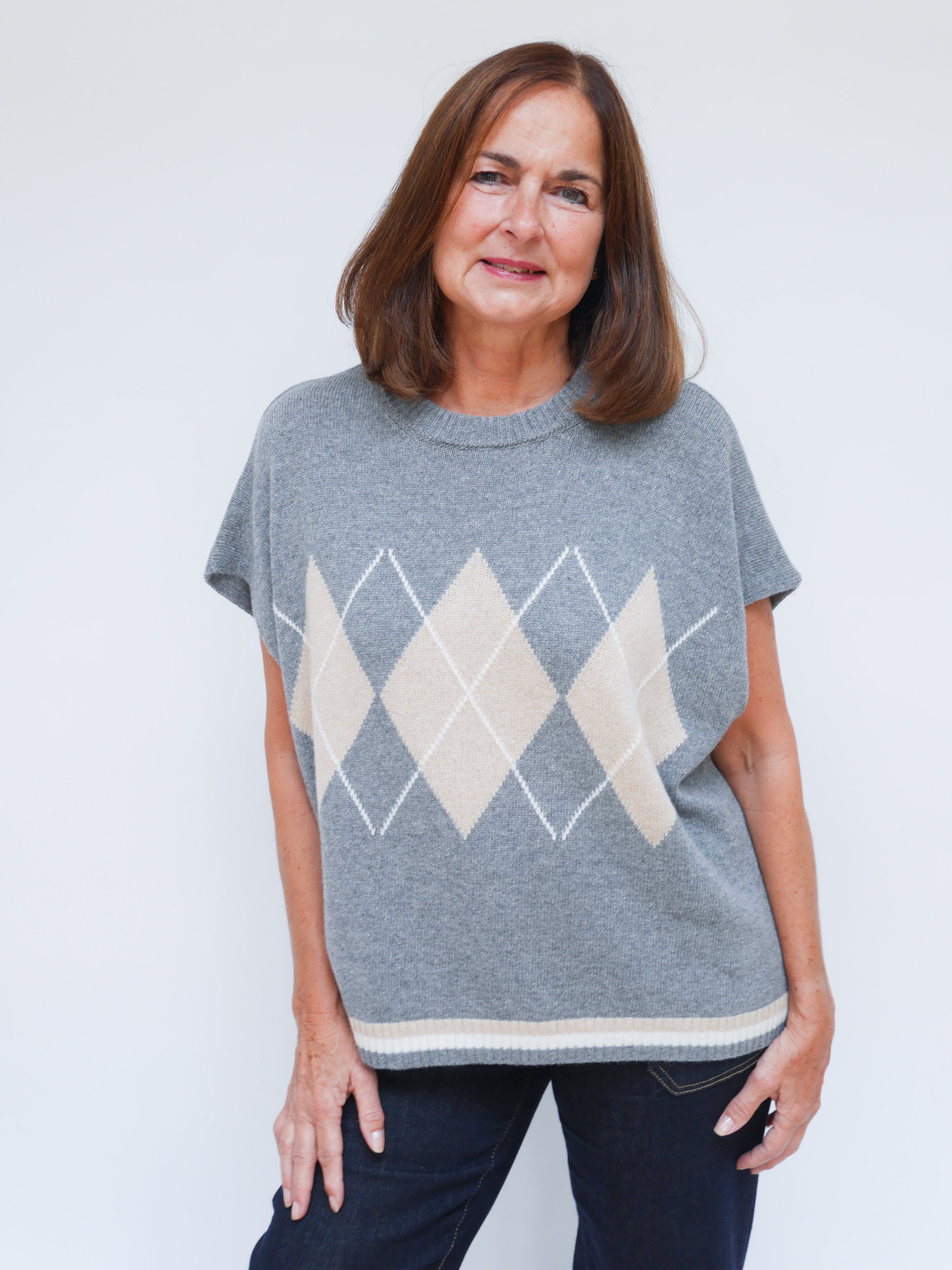Cashmere Argyle Tank Grey