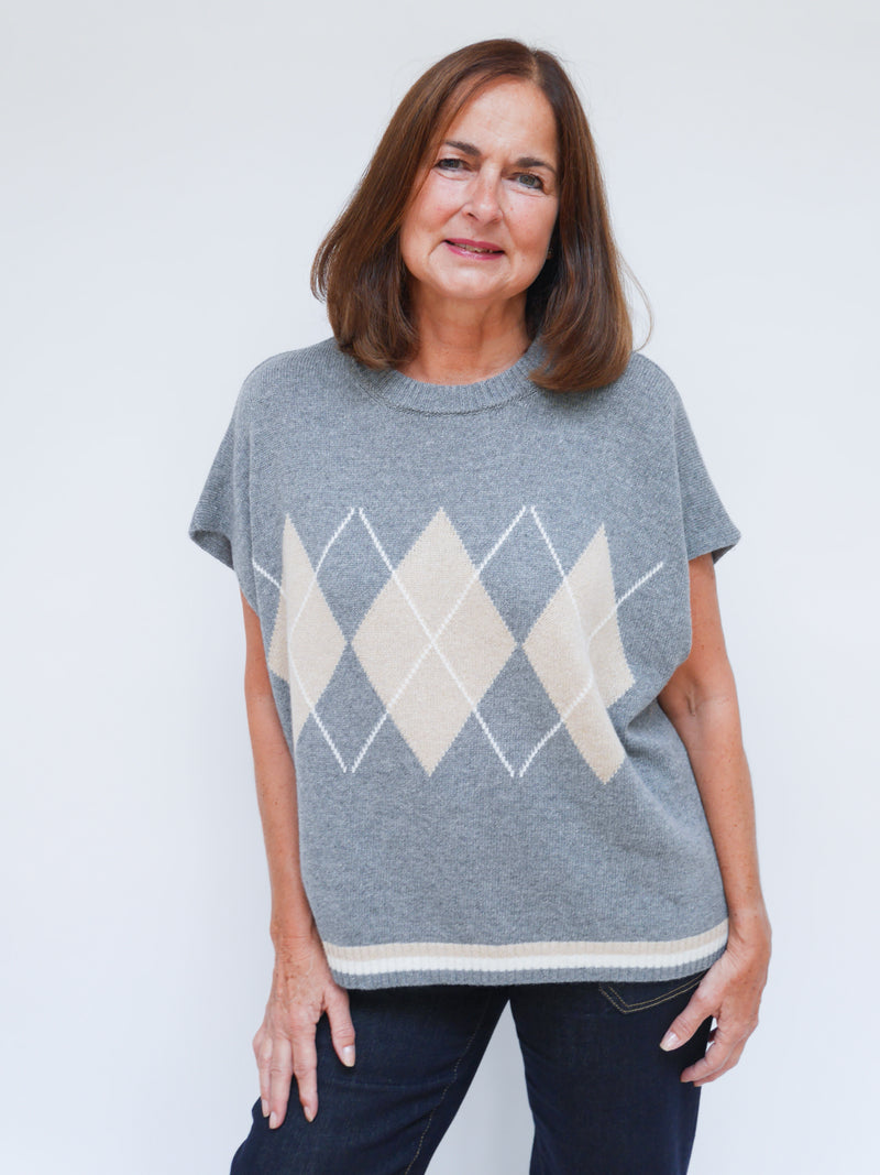 Cashmere Argyle Tank Grey