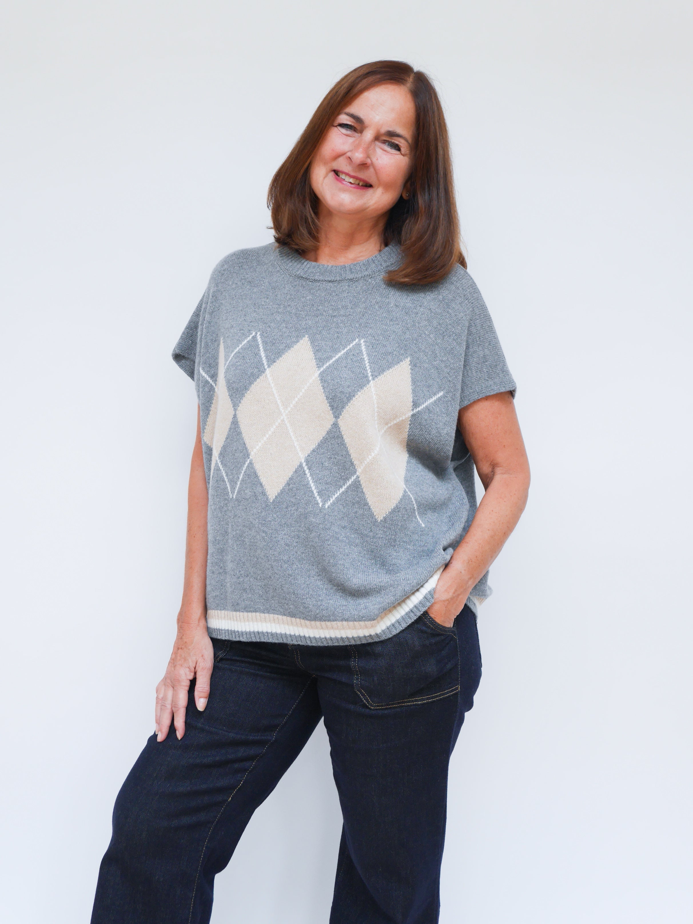 Cashmere Argyle Tank Grey