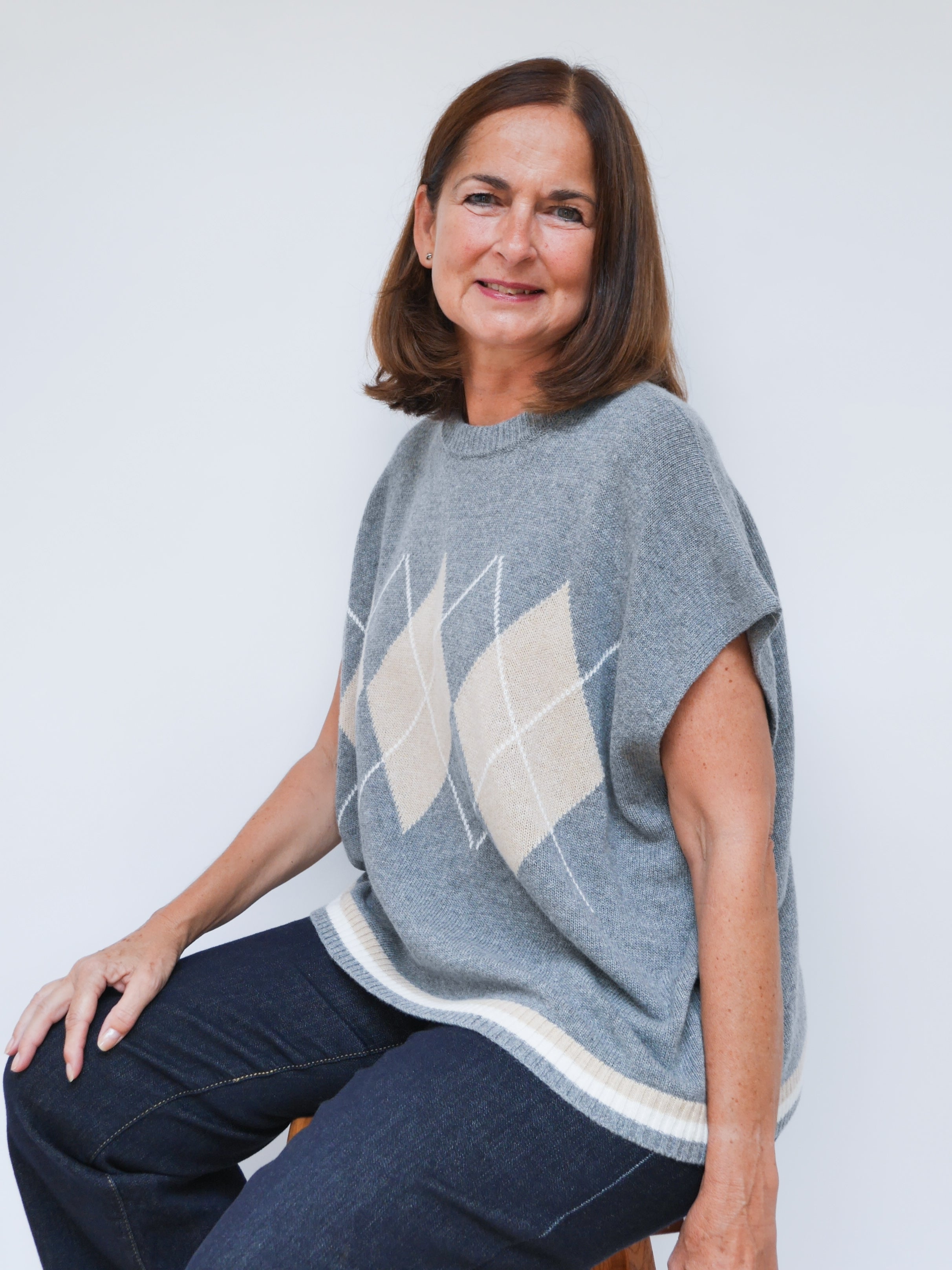 Cashmere Argyle Tank Grey
