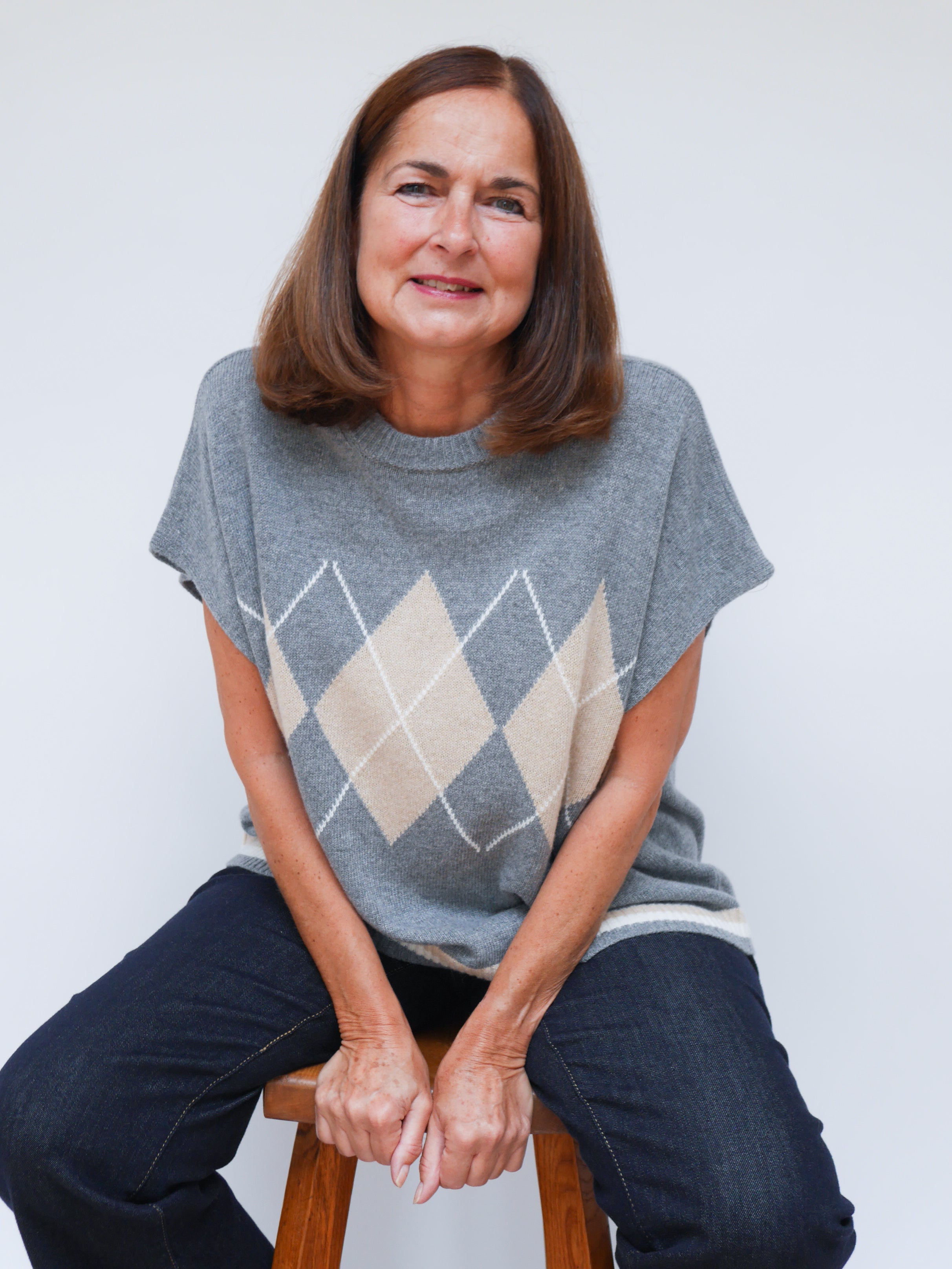 Cashmere Argyle Tank Grey