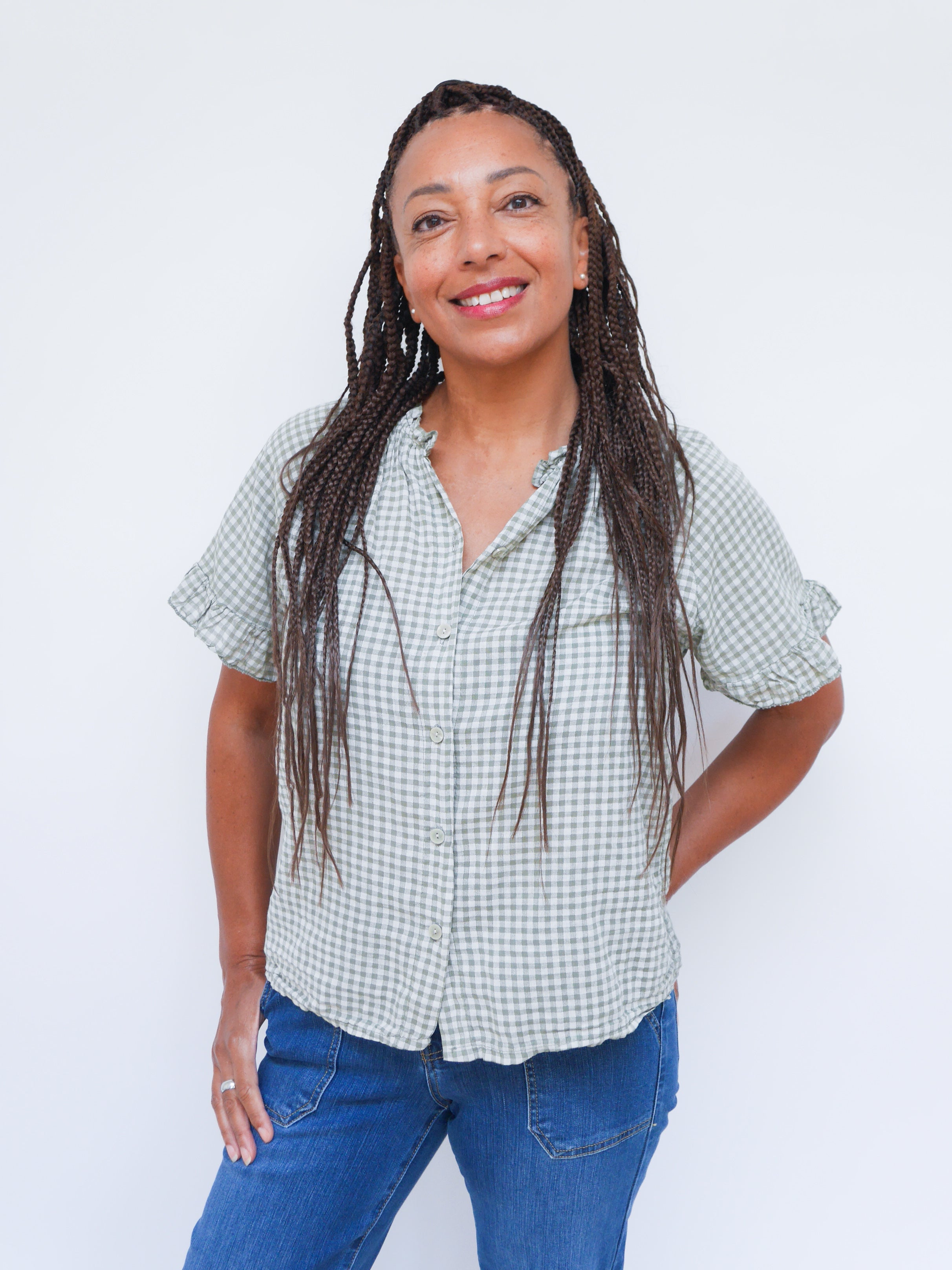 Coco Gingham Blouse Khaki
