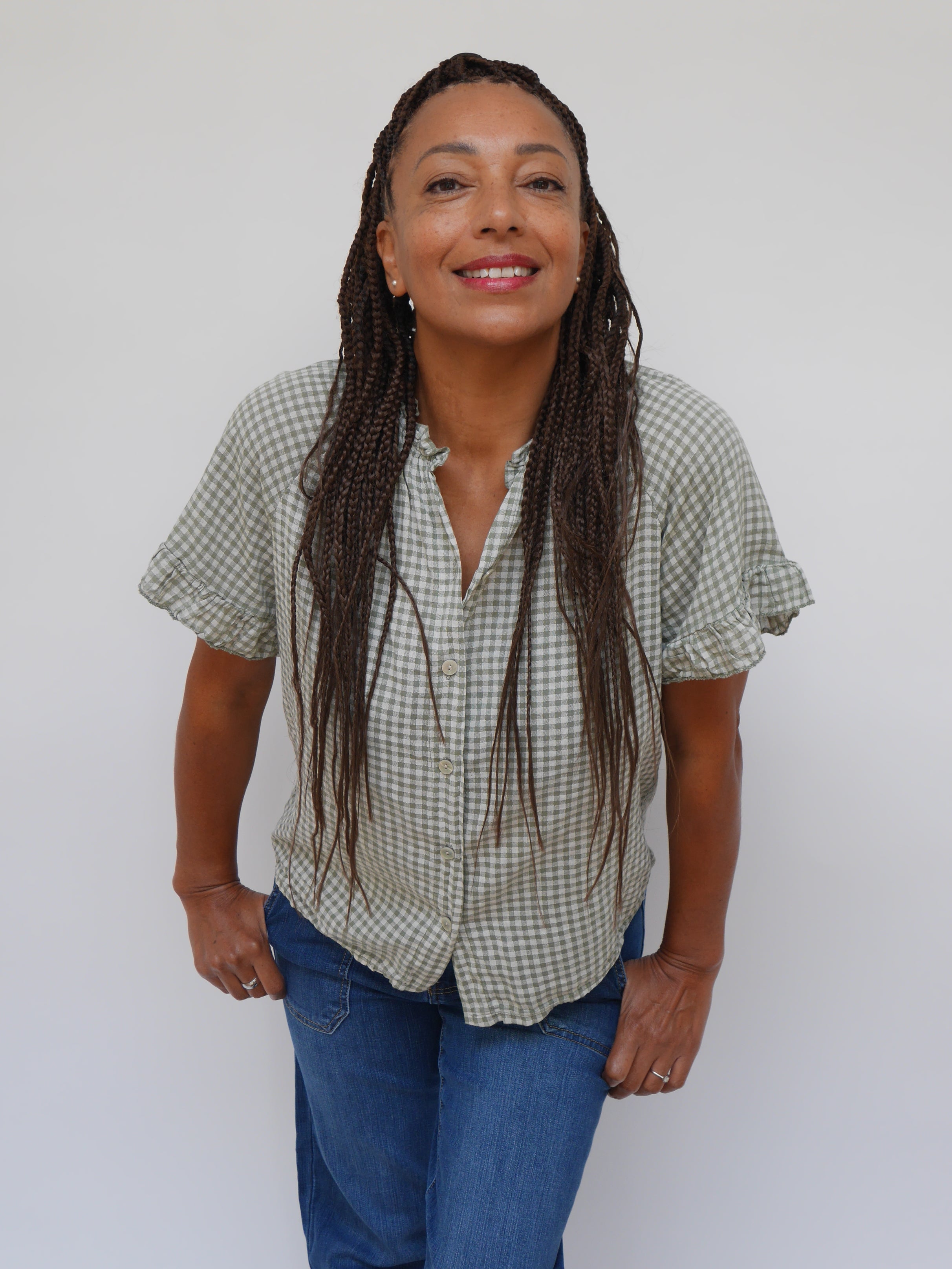 Coco Gingham Blouse Khaki