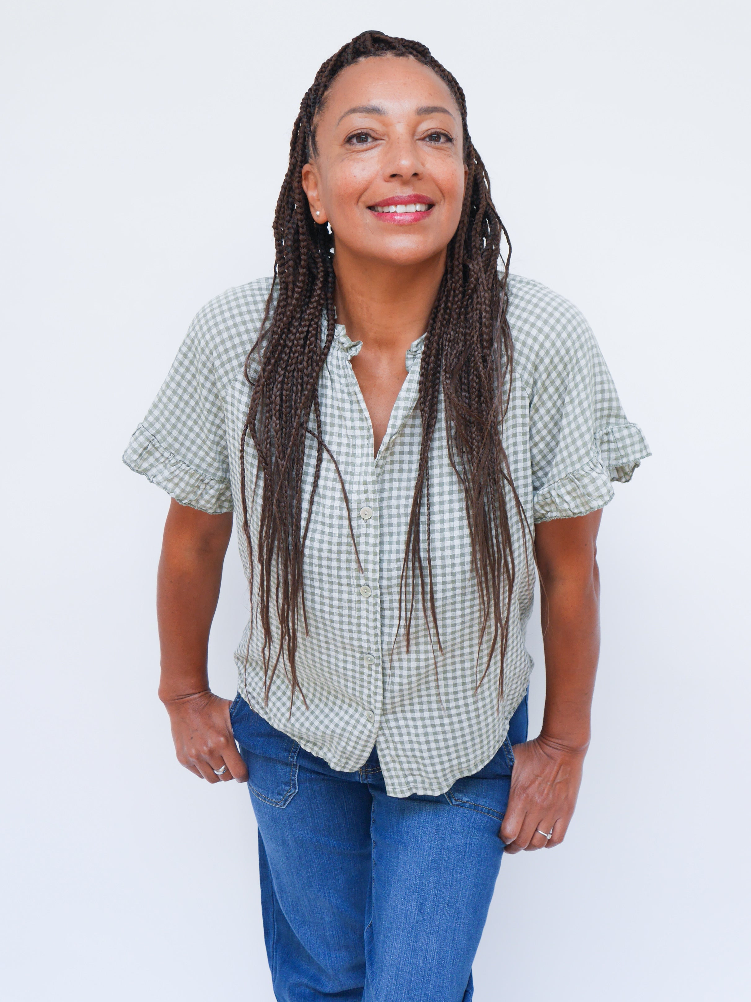 Coco Gingham Blouse Khaki