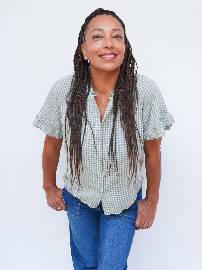 Coco Gingham Blouse Khaki