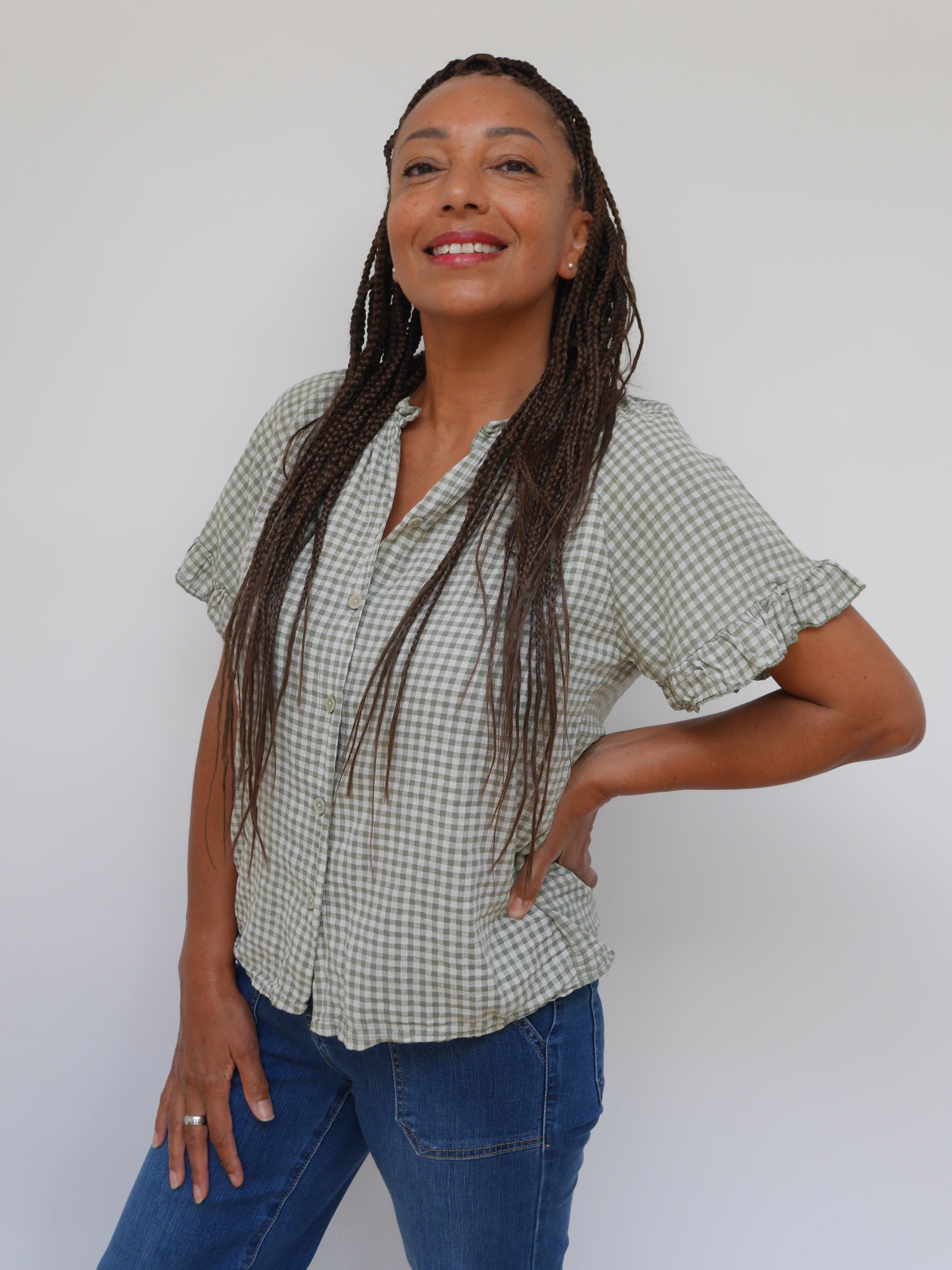 Coco Gingham Blouse Khaki