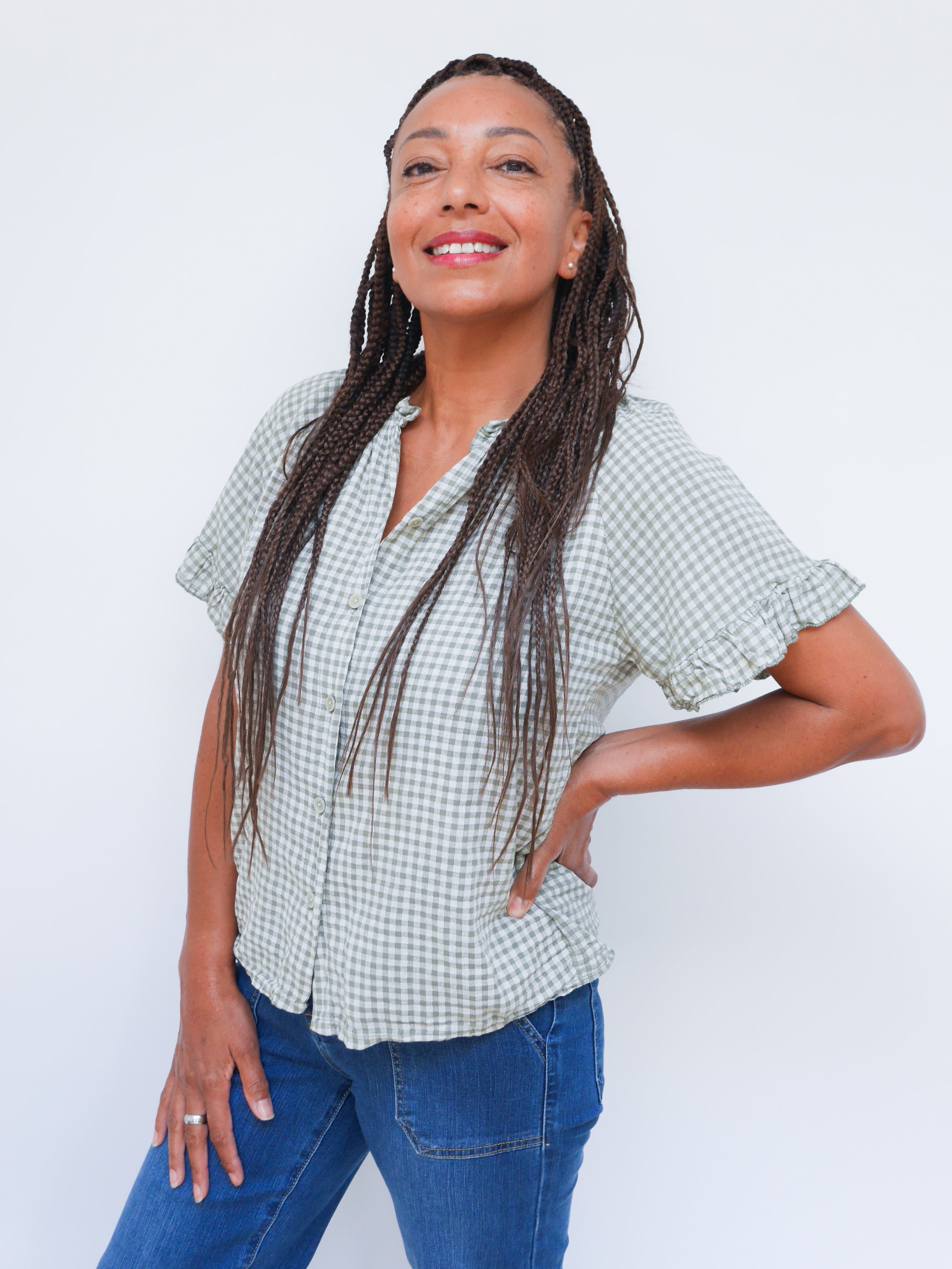 Coco Gingham Blouse Khaki