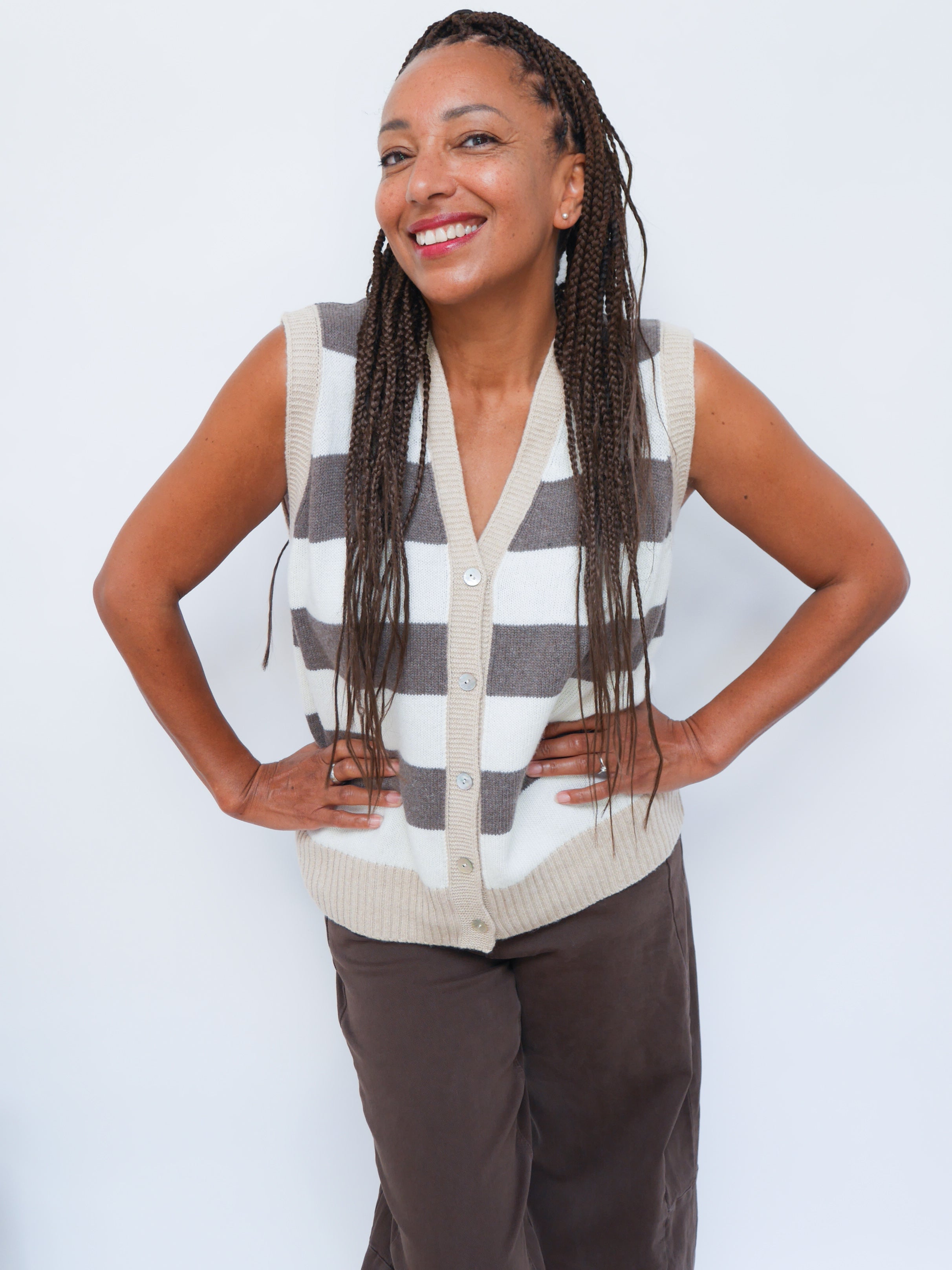 Charlie Cashmere Waistcoat Striped Brown and Cream