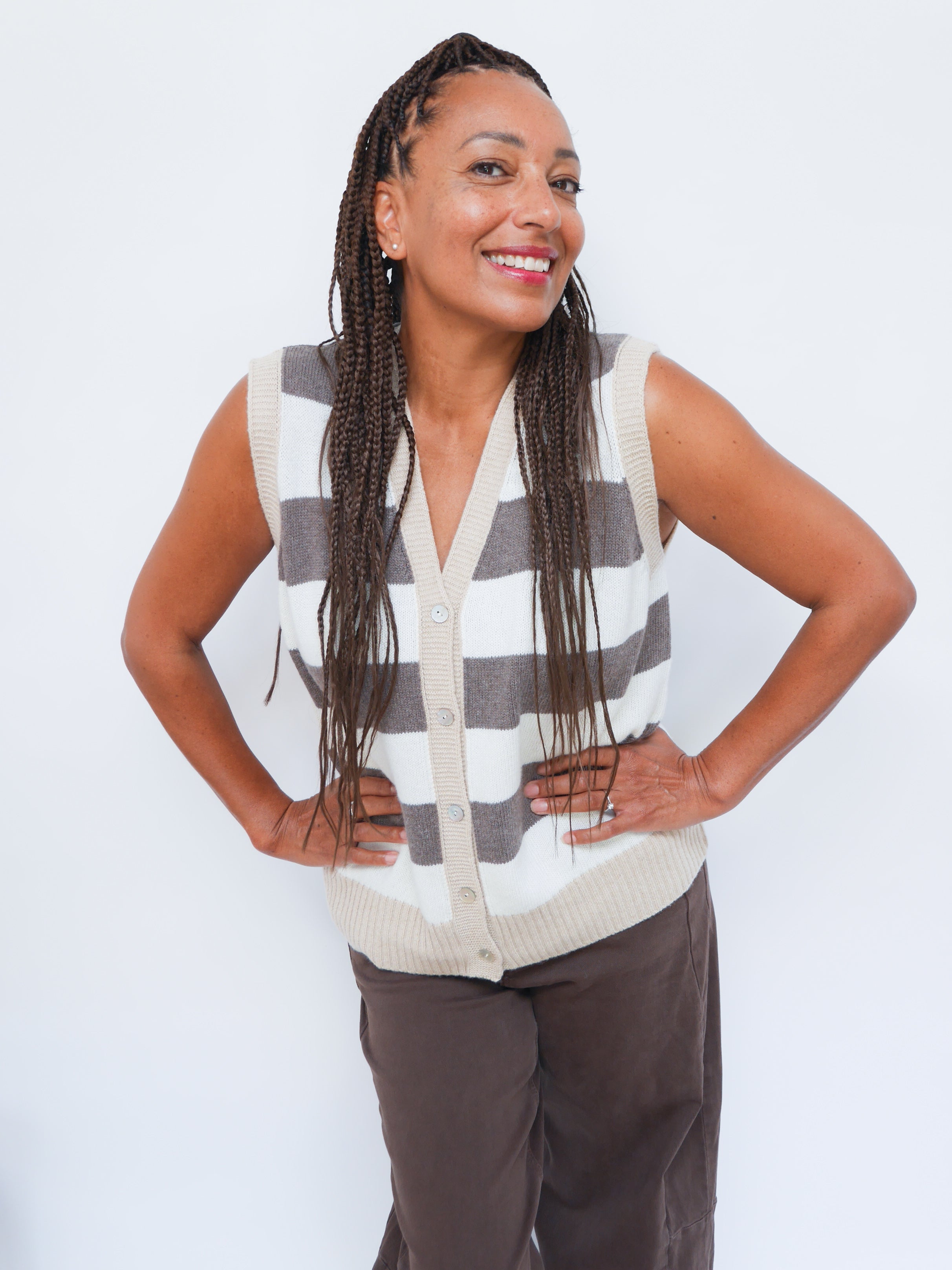 Charlie Cashmere Waistcoat Striped Brown and Cream