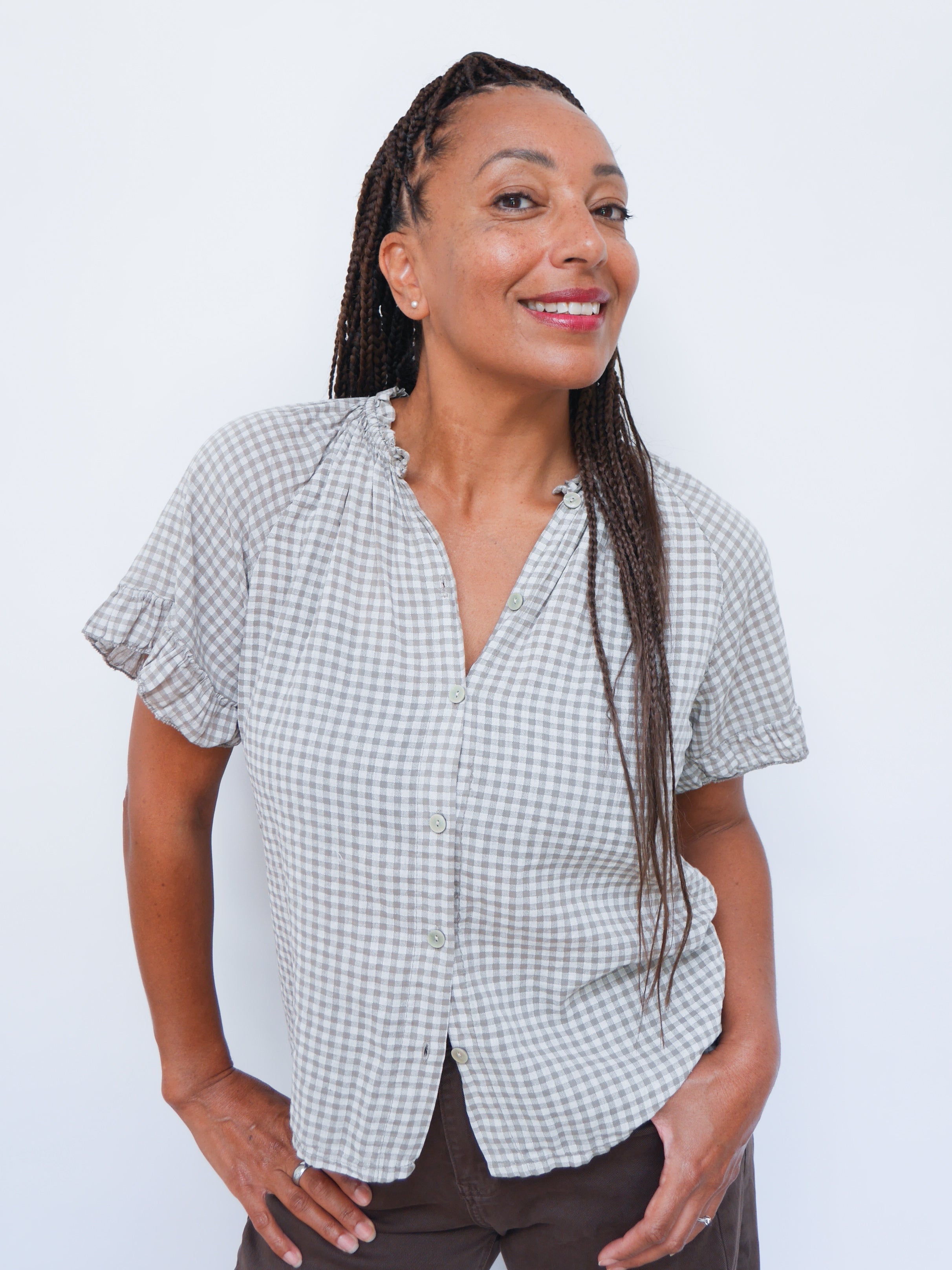 Coco Gingham Blouse Mocha