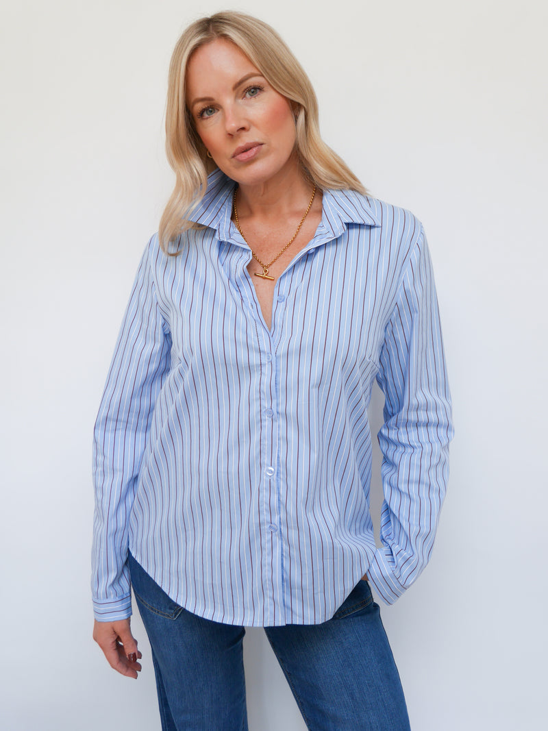 Harper Stripe Shirt Blue & Brown