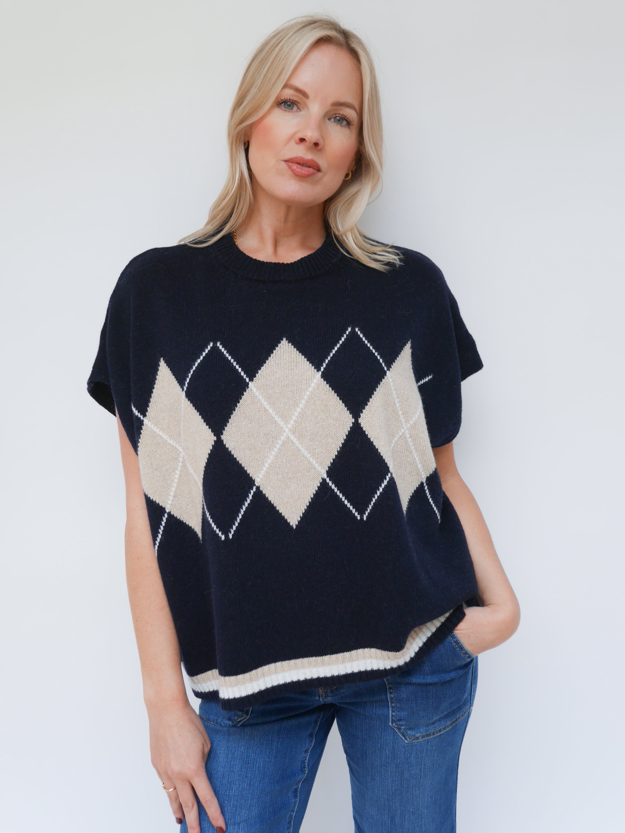 Cashmere Argyle Tank Navy