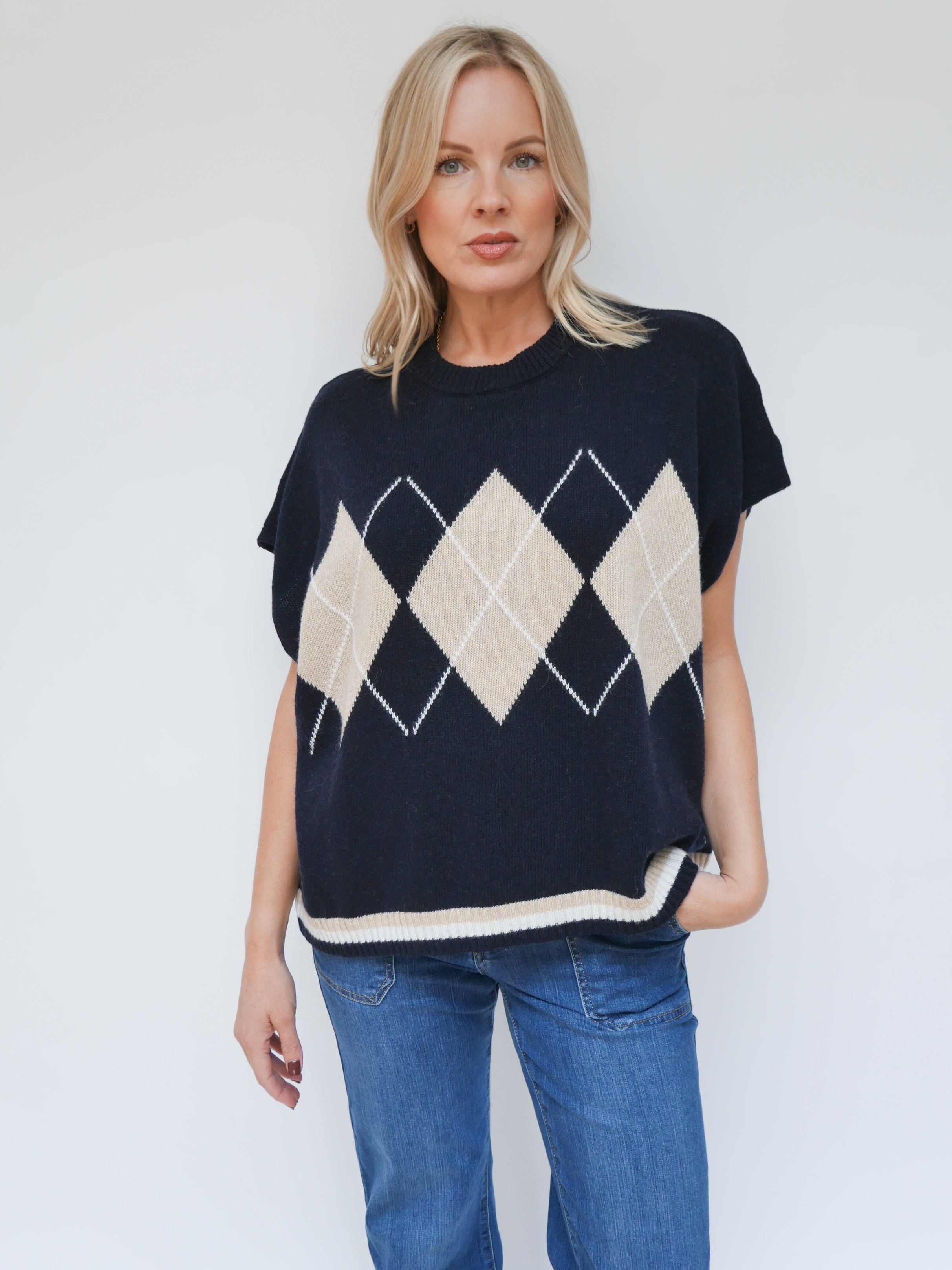 Cashmere Argyle Tank Navy