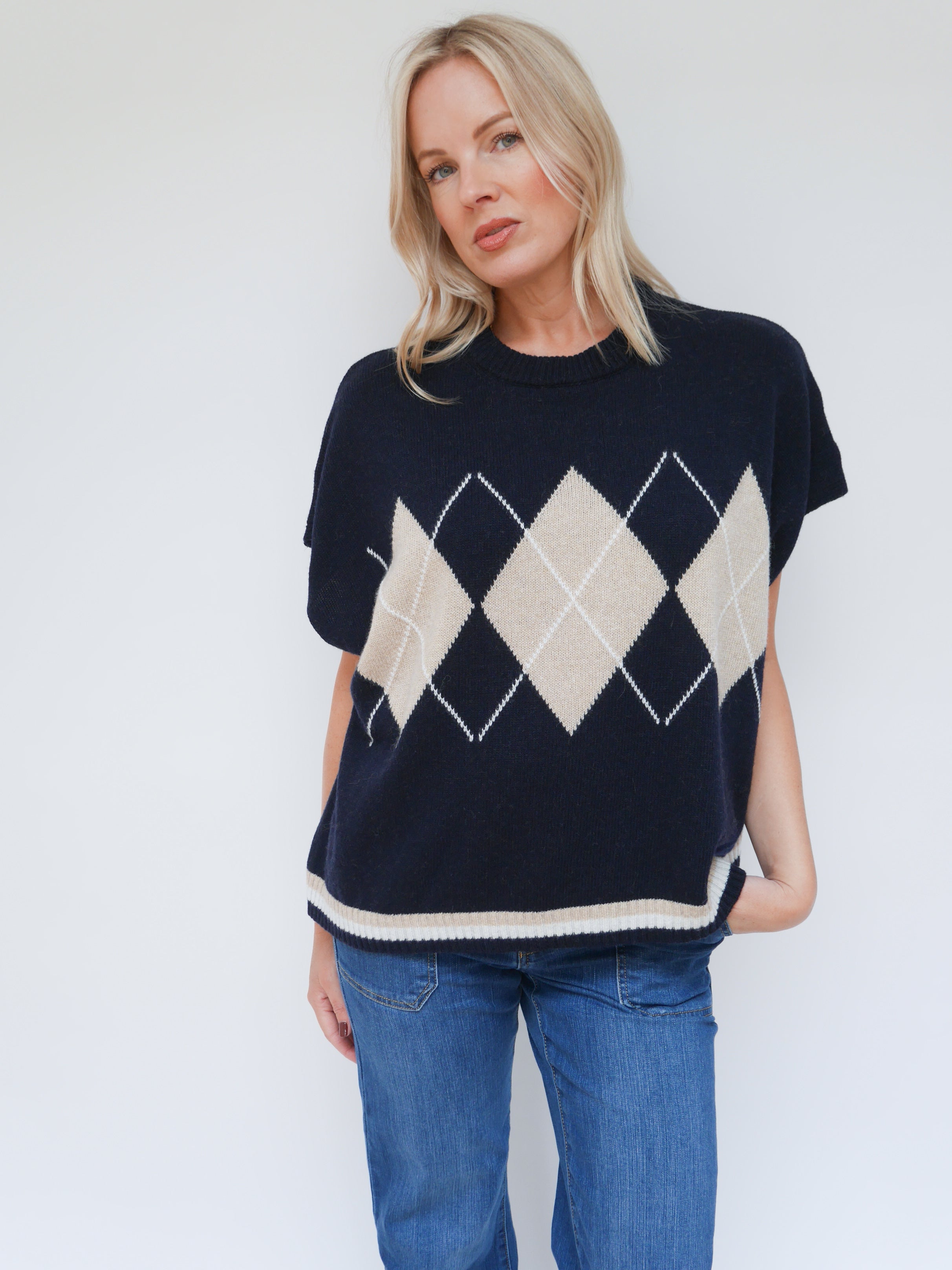 Cashmere Argyle Tank Navy