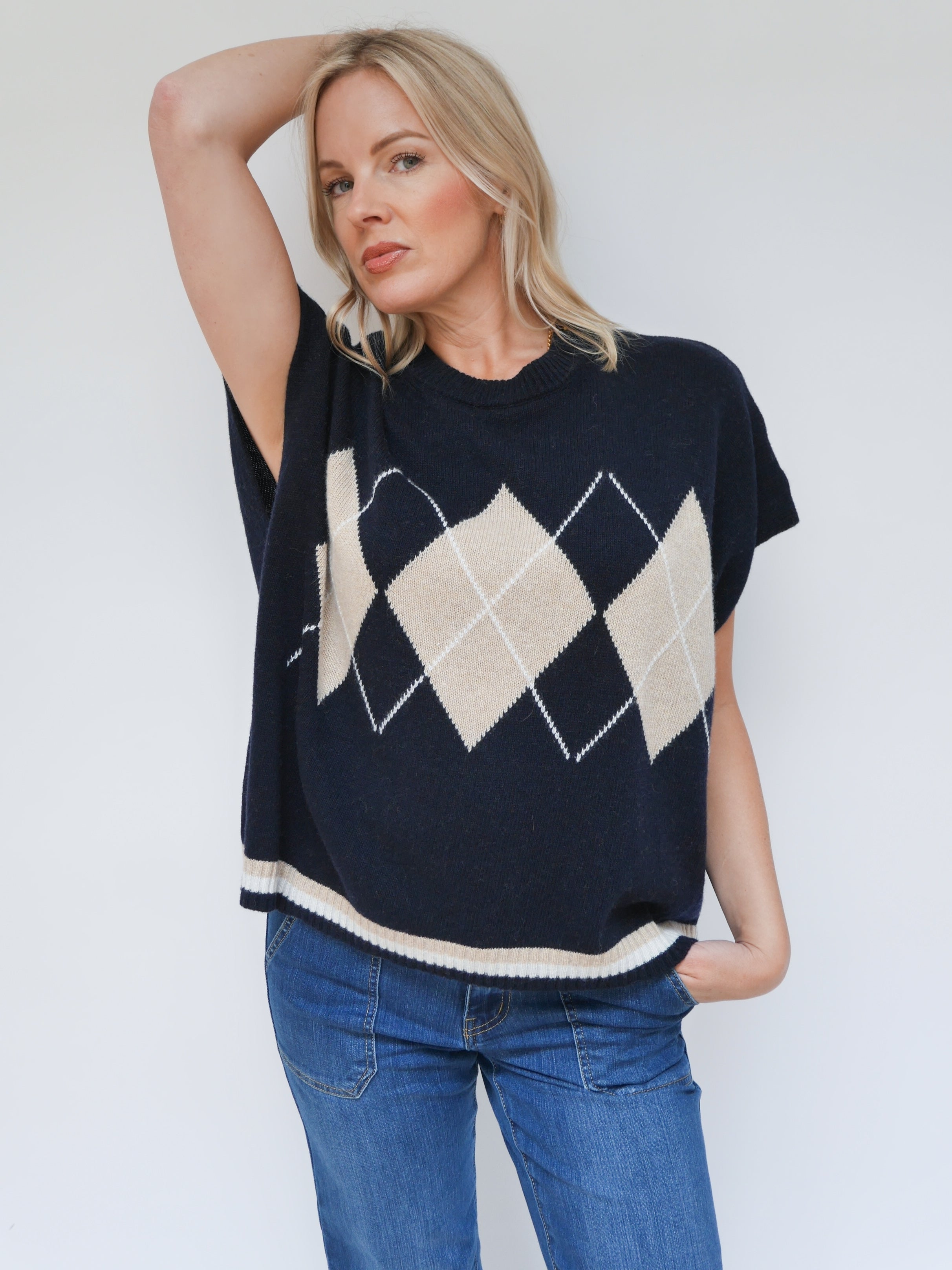 Cashmere Argyle Tank Navy
