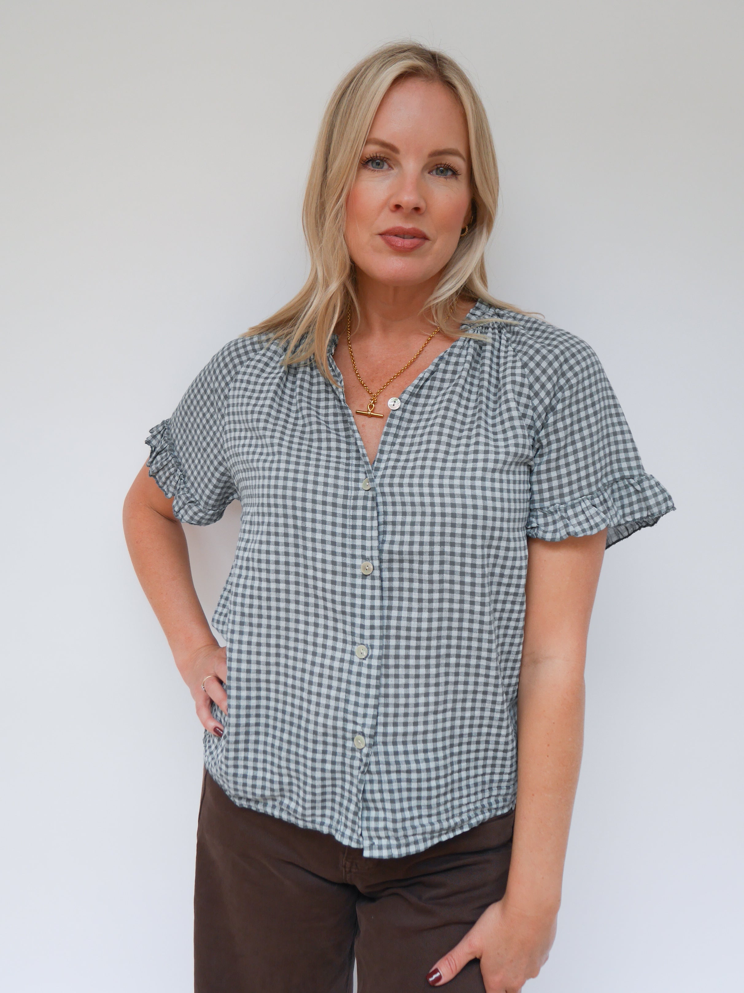 Coco Gingham Blouse Charcoal