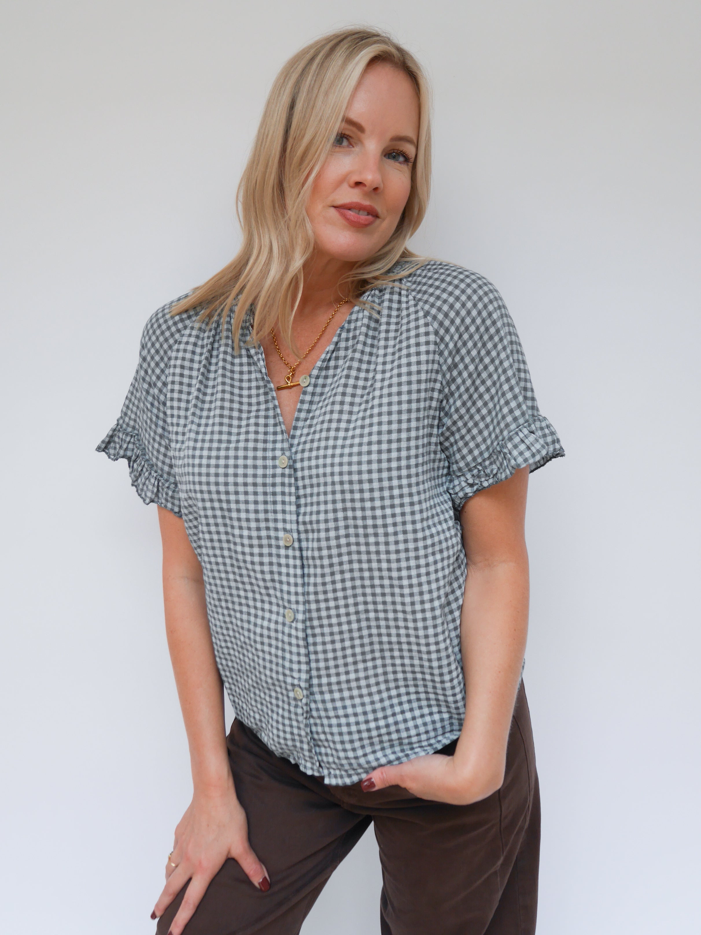 Coco Gingham Blouse Charcoal