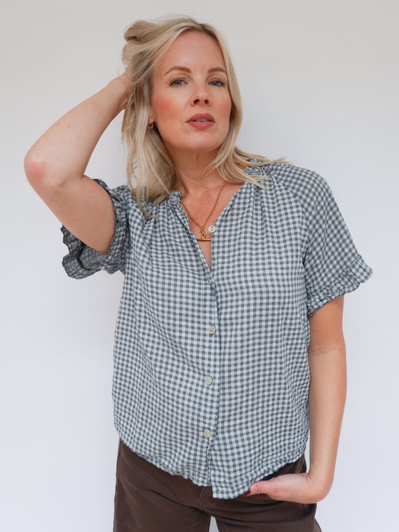 Coco Gingham Blouse Charcoal