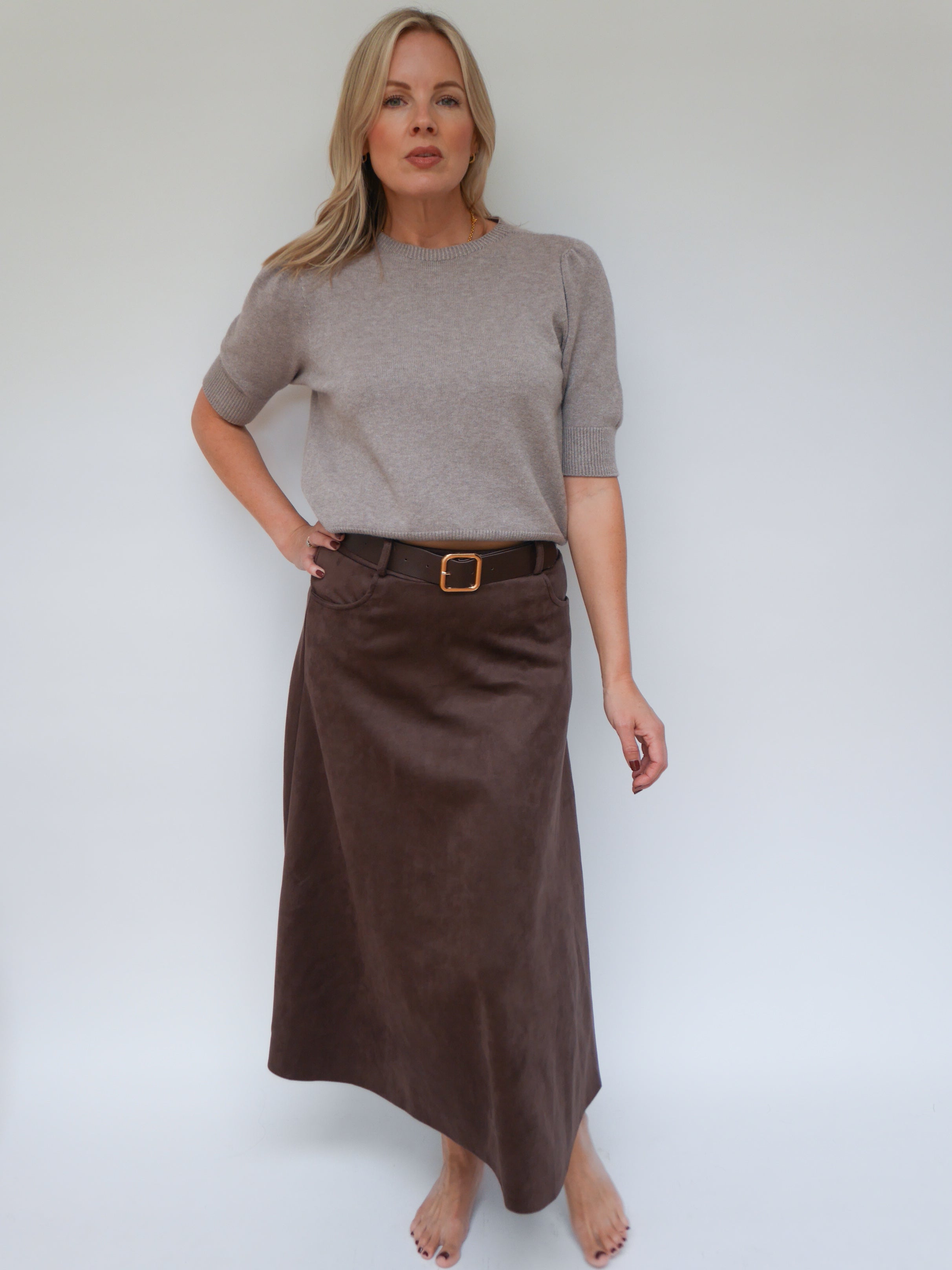 Ava Suedette Skirt Chocolate