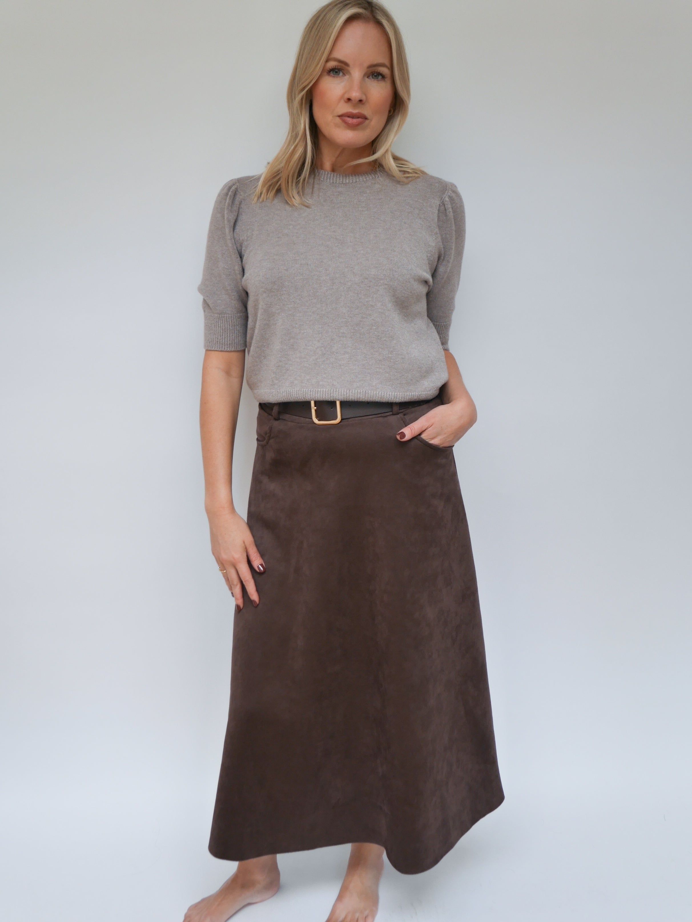 Ava Suedette Skirt Chocolate
