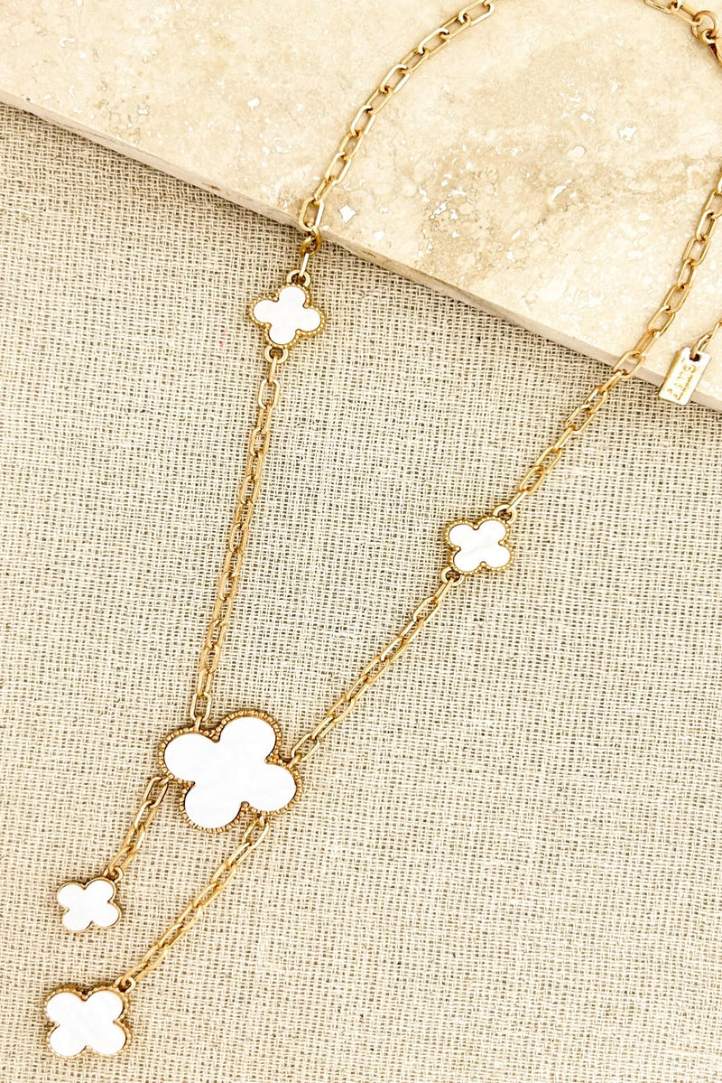 Envy Gold & Pearl White Clover Dropper Necklace