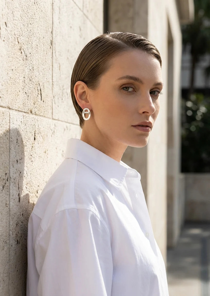 Silver oval earring