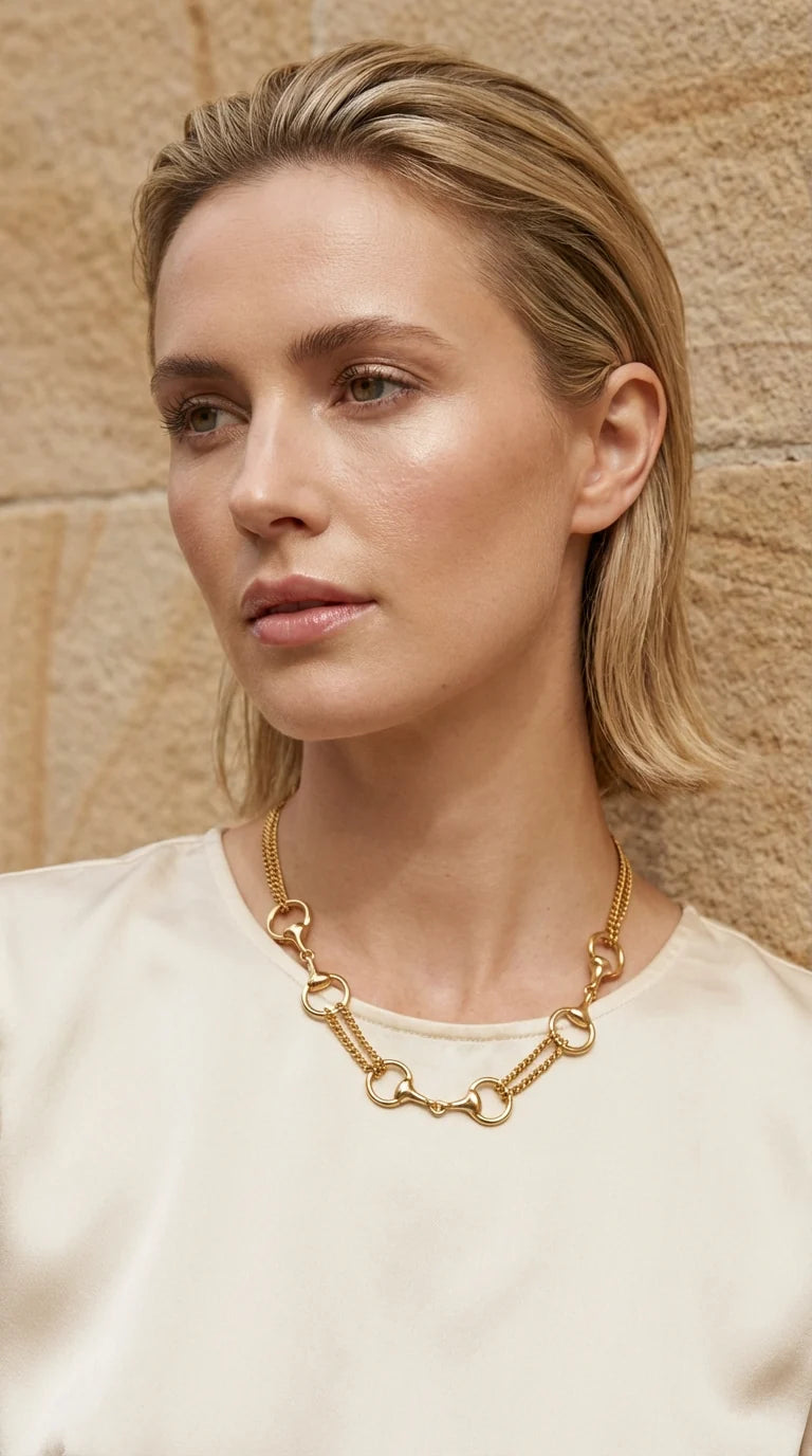 Short gold chain necklace with softbit design
