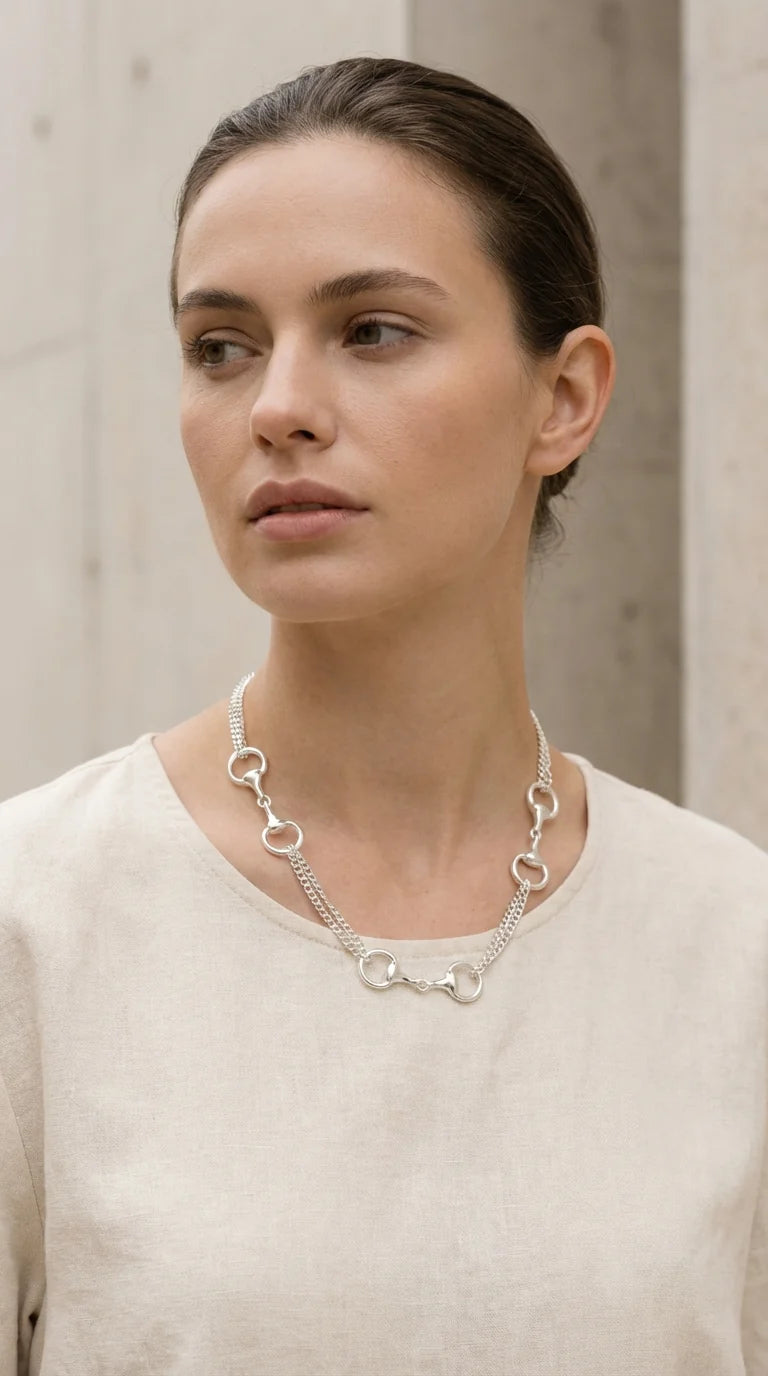 Short silver chain necklace with softbit design