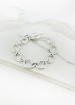 Silver large oval link T-bar bracelet