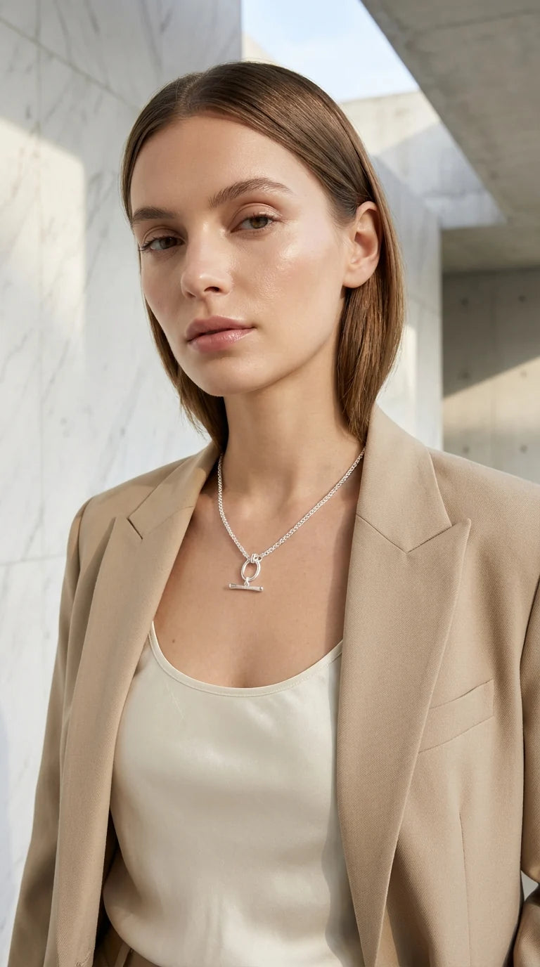 Short silver T-bar necklace