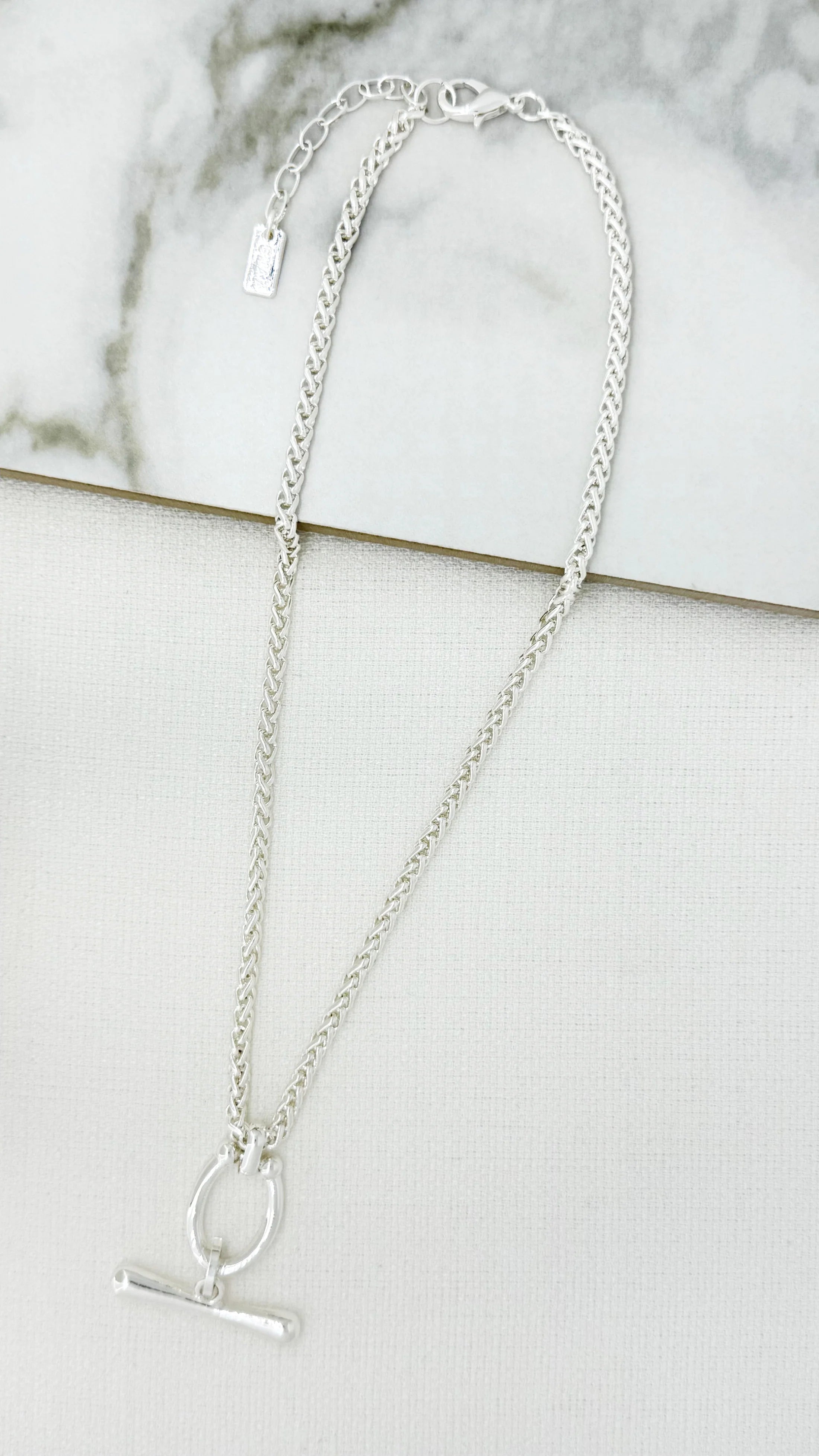 Short silver T-bar necklace