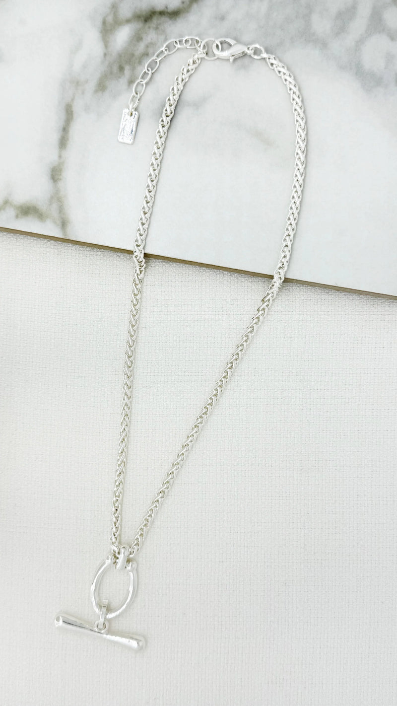 Short silver T-bar necklace