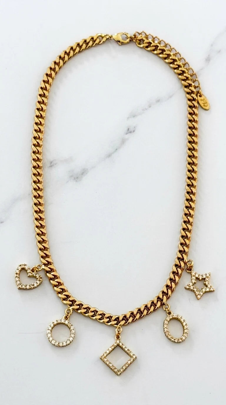 Short gold charm necklace