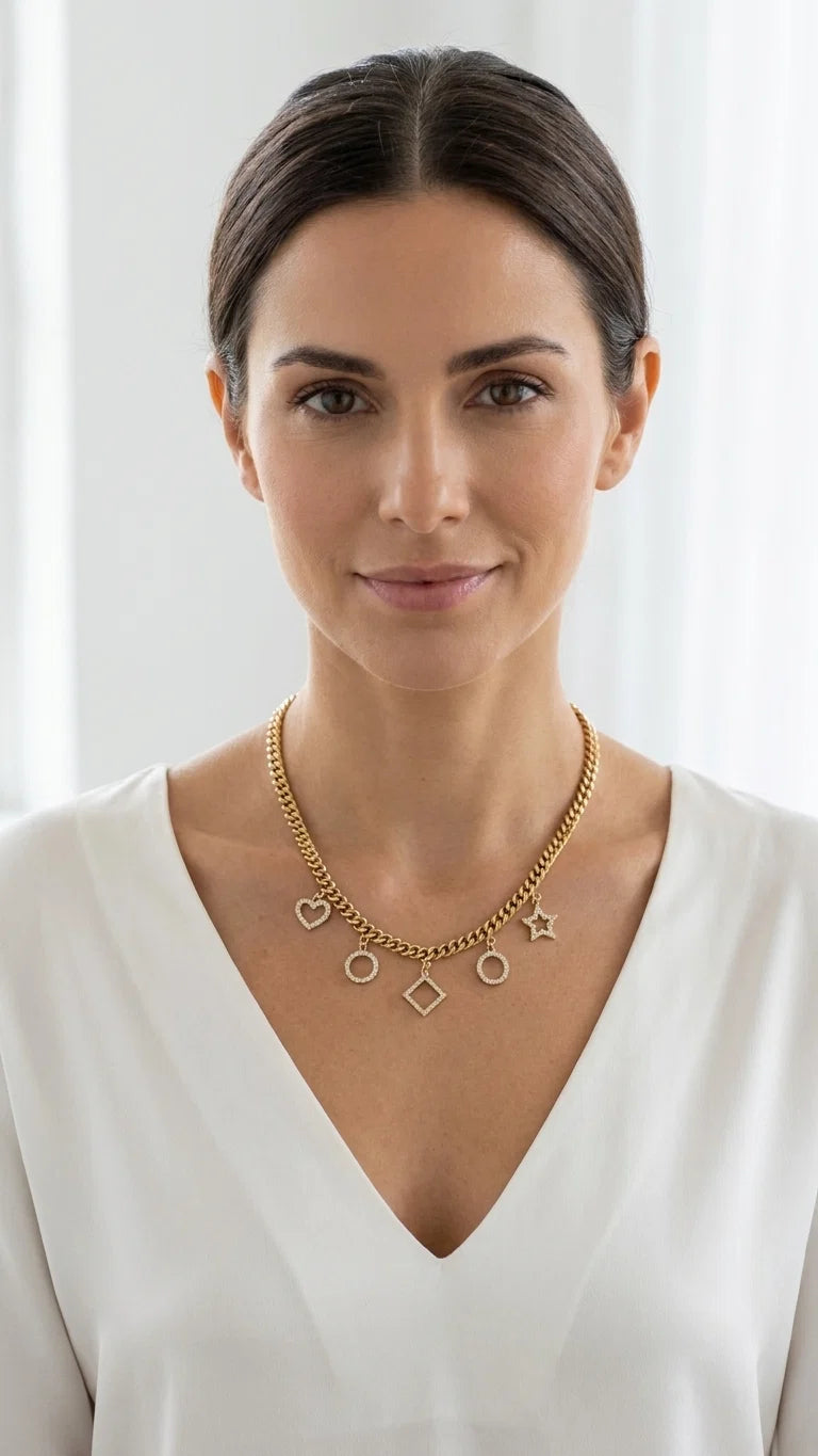 Short gold charm necklace
