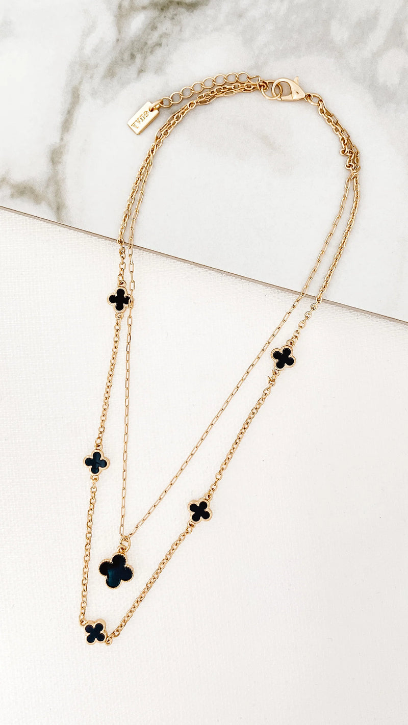 Envy Gold & Black Clover Drop Necklace