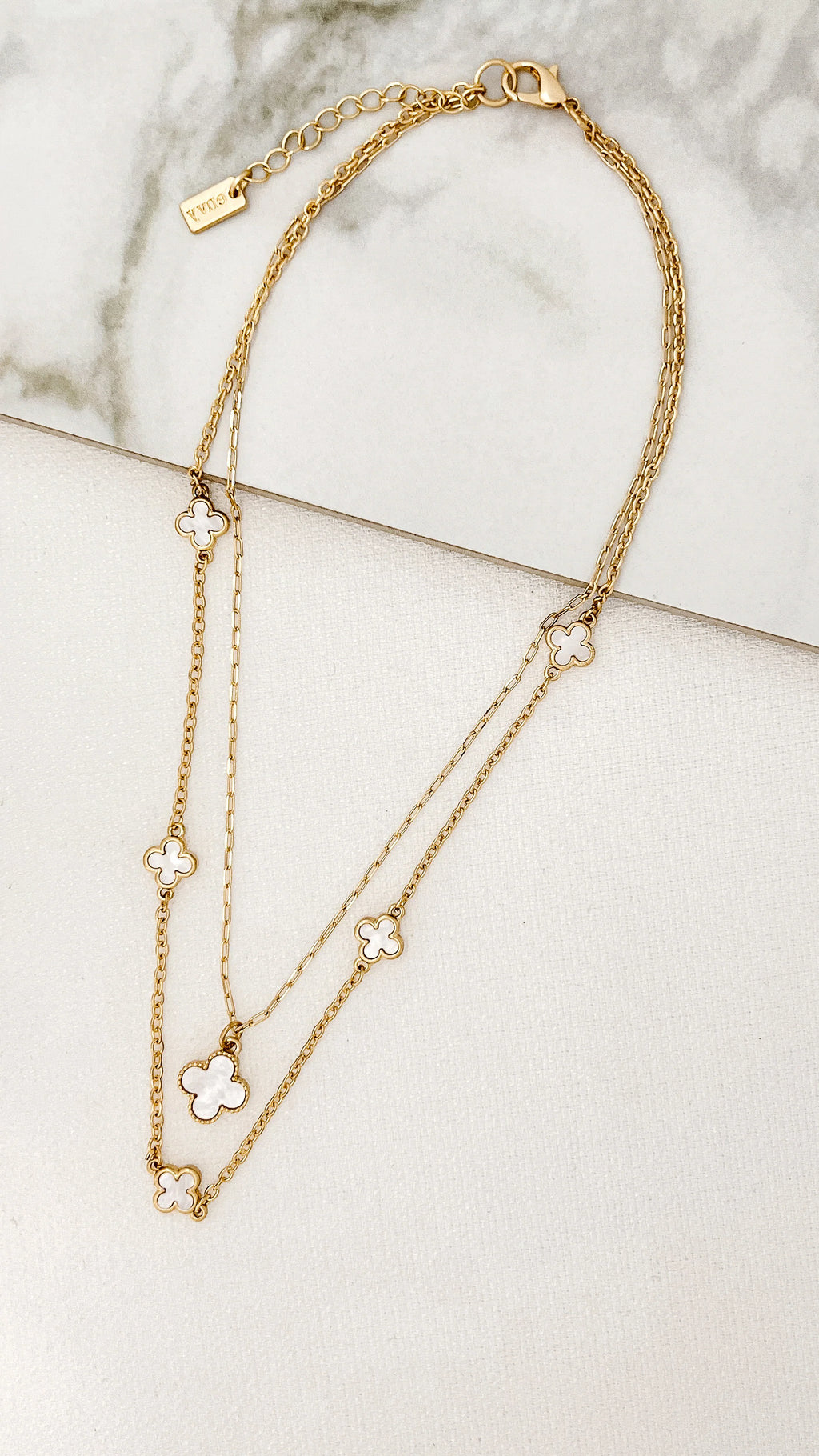 Envy Gold & White Clover Drop Necklace