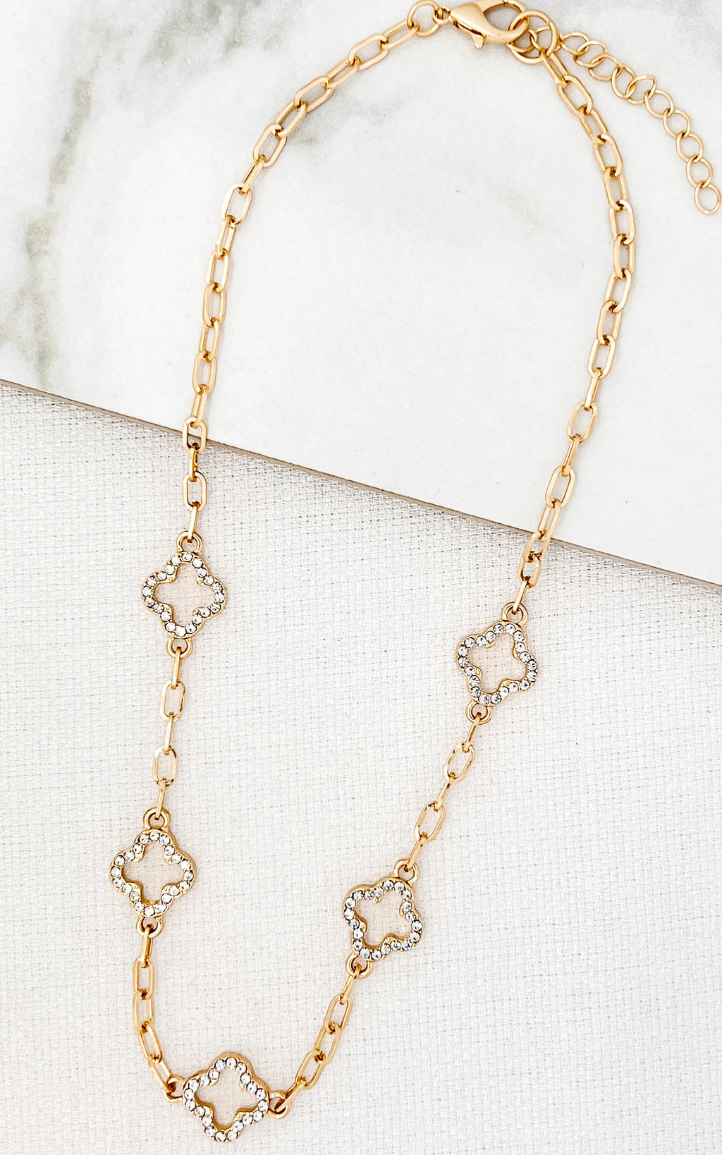 Envy Gold & Crystal Clover Drop Necklace