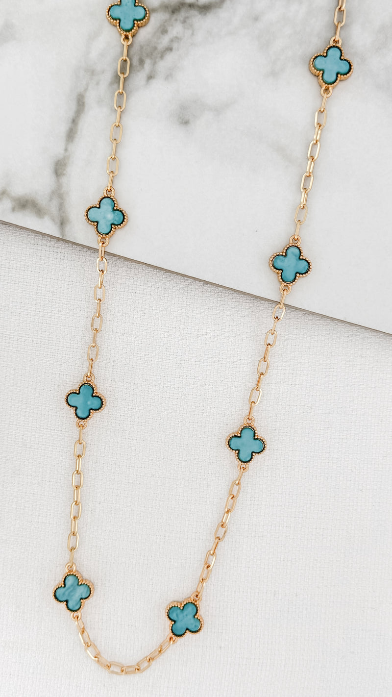 Envy Gold & Blue Fleur Long Necklace