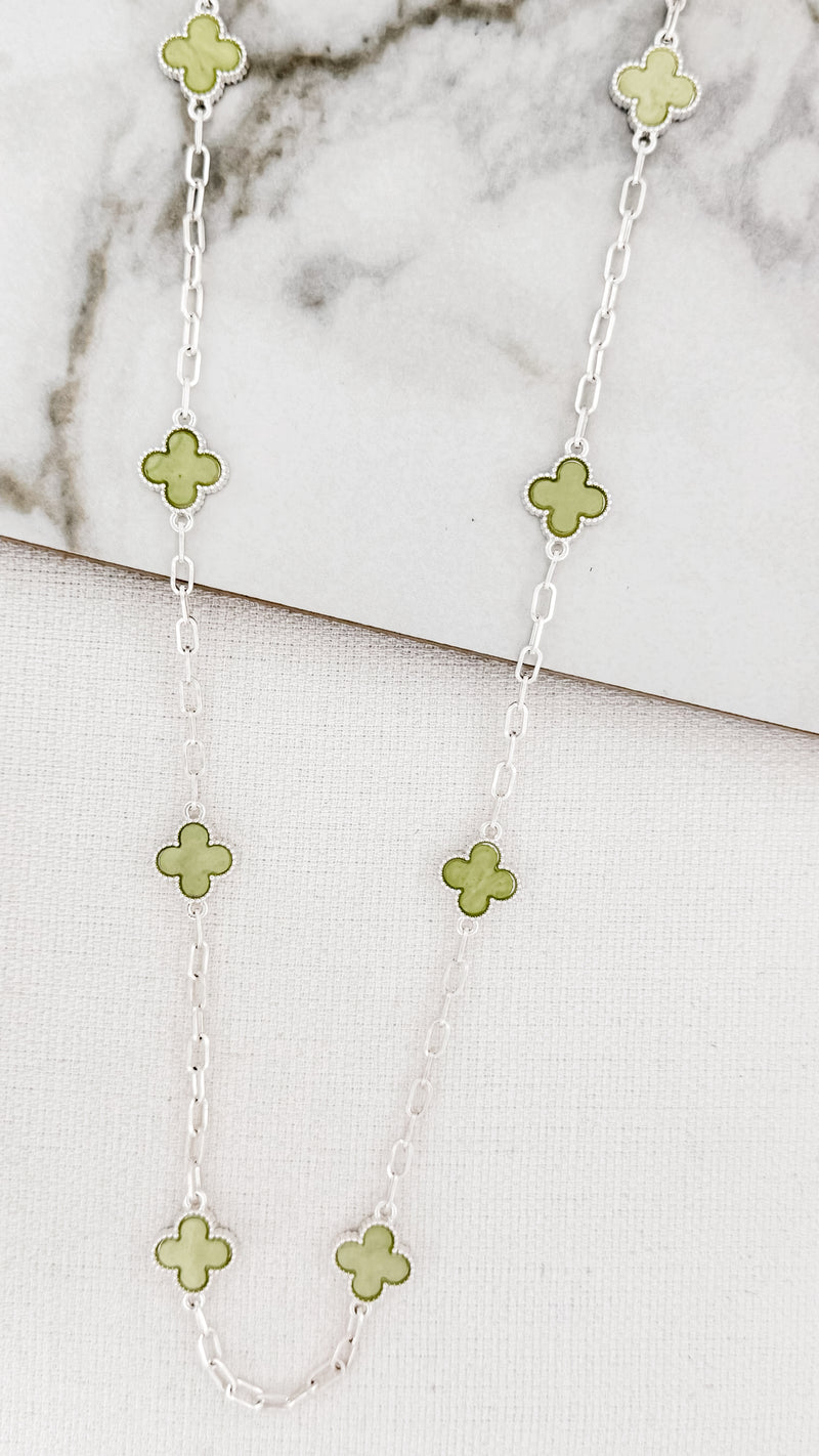 Envy Silver & Green Fleur Long Necklace