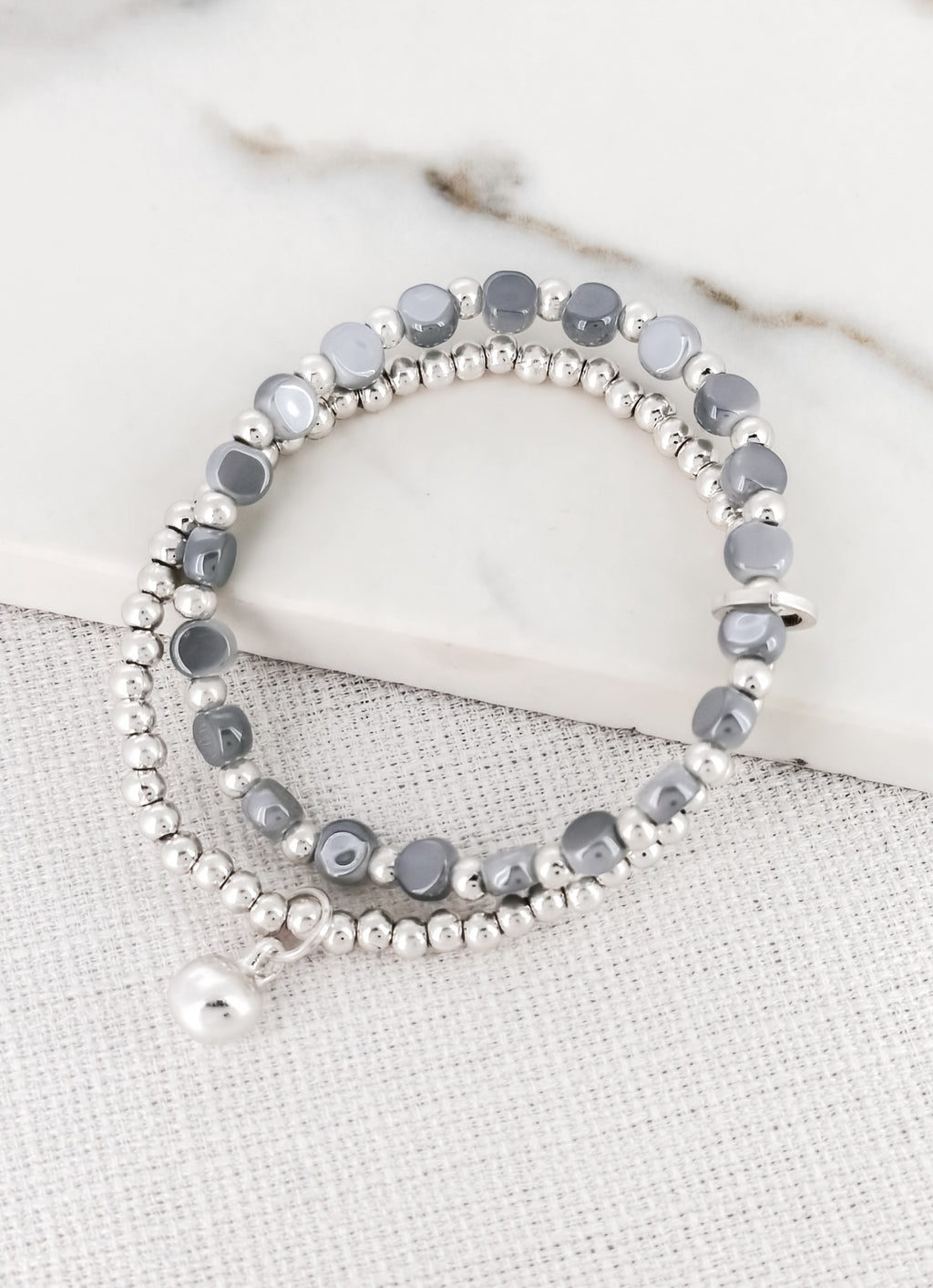 Envy Doubled Silver Beaded Bracelet