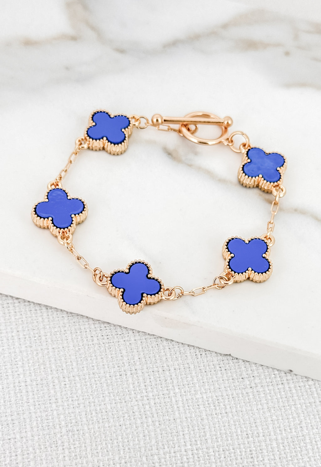 Envy Gold & Blue Clover T-bar Bracelet