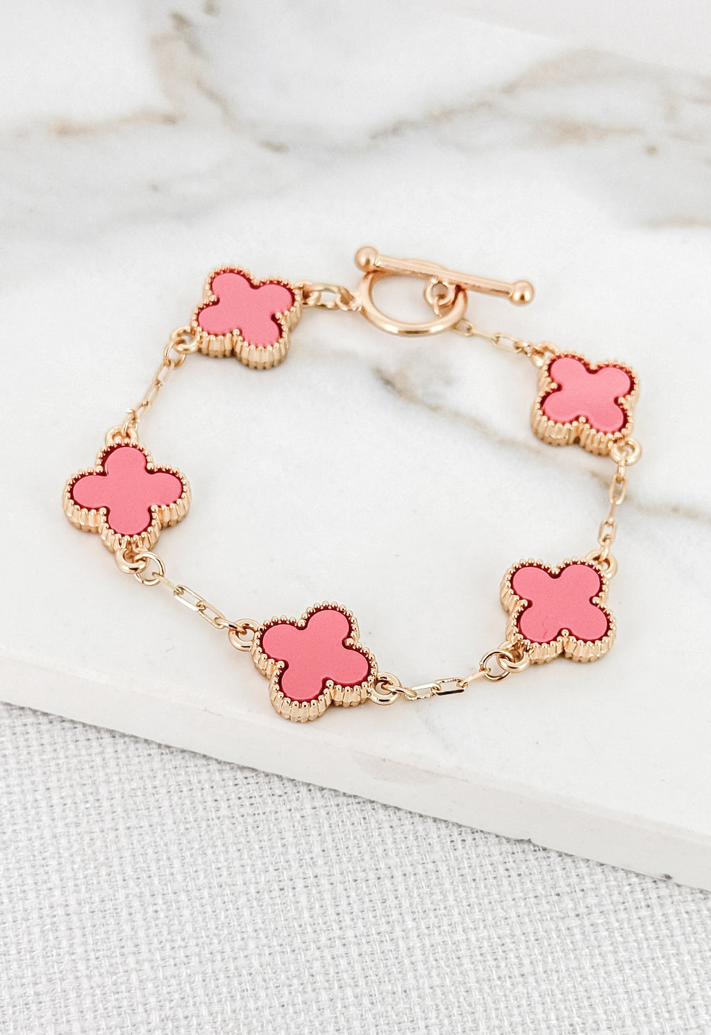 Envy Gold & Pink Clover T-bar Bracelet