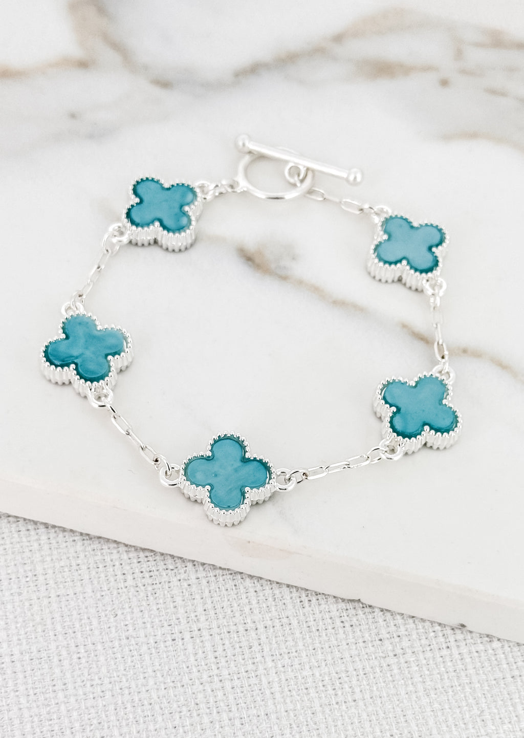 Envy Silver & Turquoise Clover T-bar Bracelet