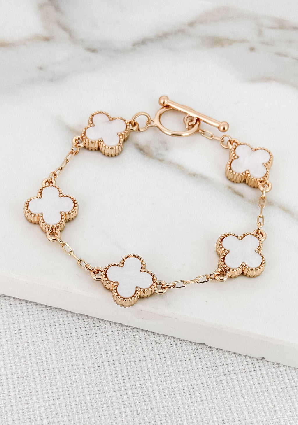Envy Gold & White Clover T-bar Bracelet