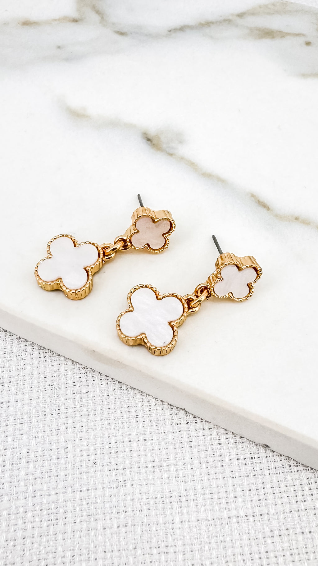 Envy Gold & White Double Fleur Earrings