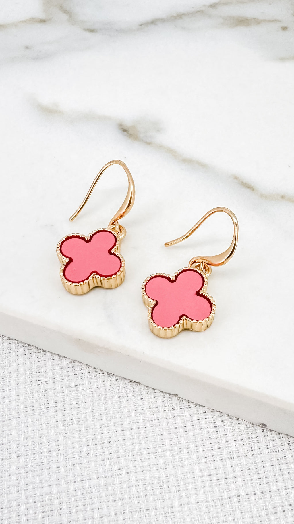 Envy Gold and Pink Fleur Dropper Earrings