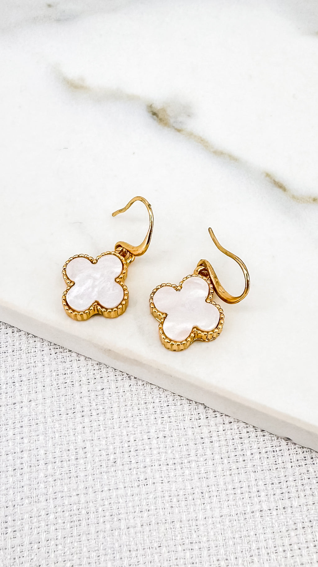 Envy Gold and White Fleur Dropper Earrings