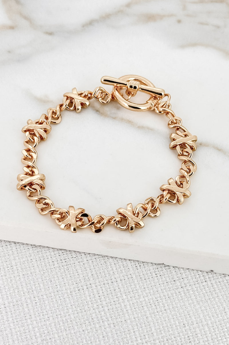 Envy Gold Cross Design T-bar Bracelet