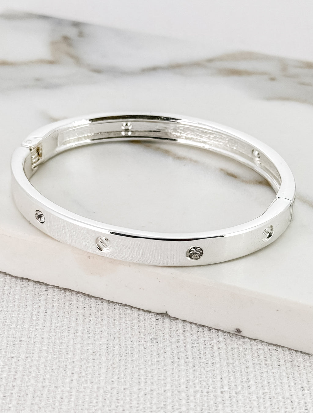 Envy Silver Hinged Bangle with Crystal Detail