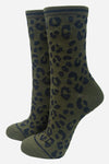 Forest Green Leopard Print Socks